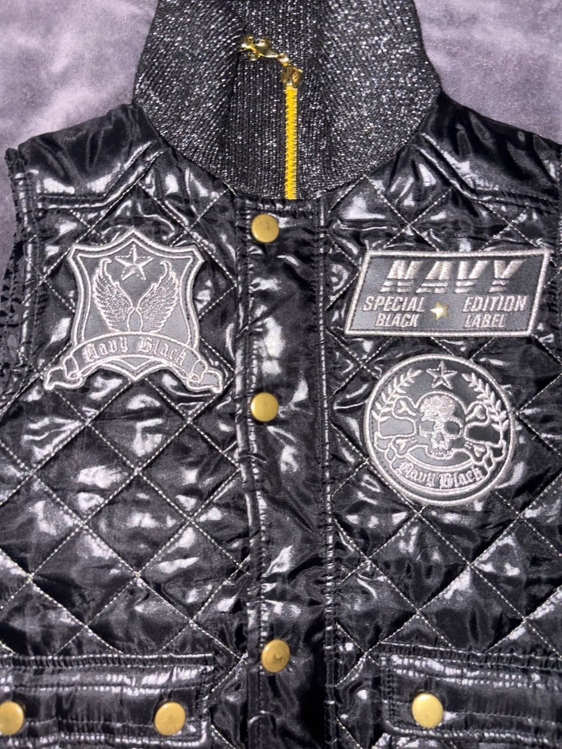 y2k깔 유광 블랙 금단추 포인트 뒷면 천사 날개 자수 펑크 고딕 패쪼 상품이미지4