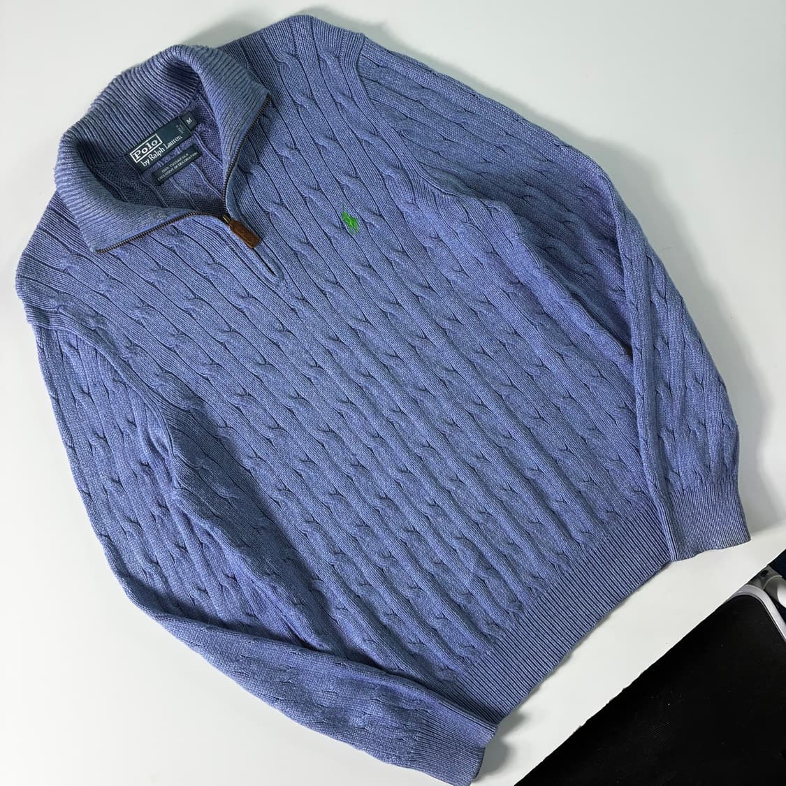 Polo  폴로 랄프로렌 자수 터사실크 소라 꽈배기 반집업 니트  상품이미지2