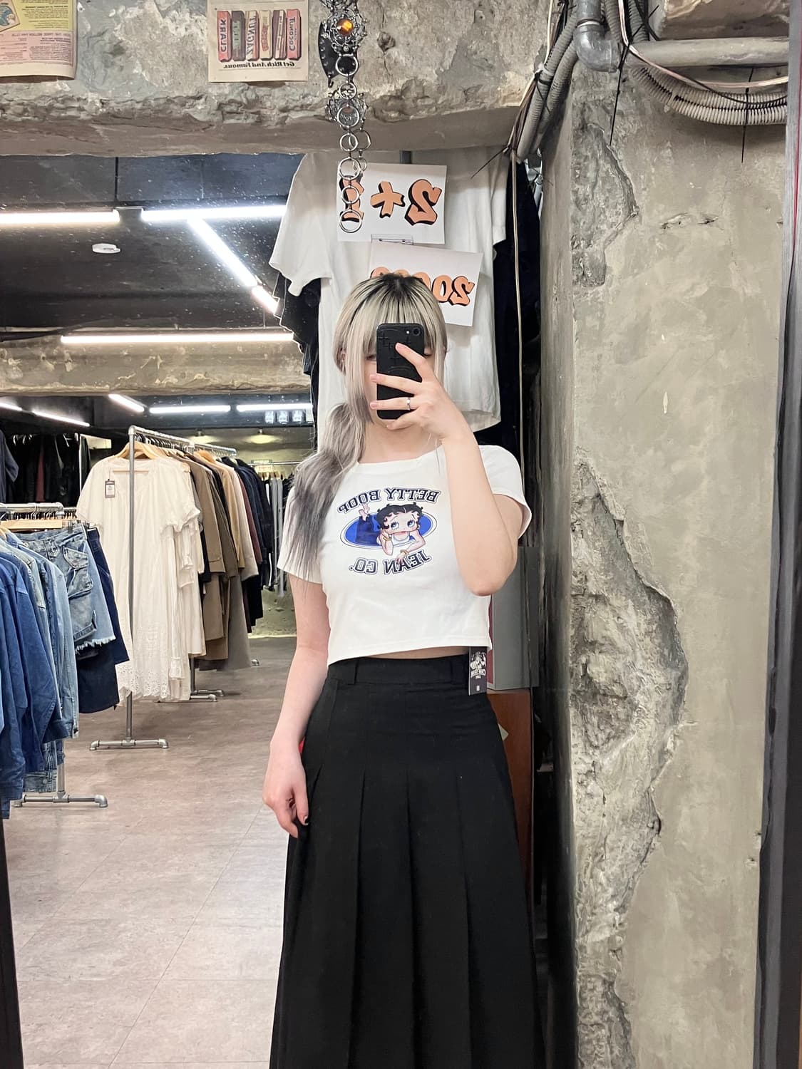 빈티지 베티붑 크롭 슬림핏 반팔 화이트 #csz3859 상품이미지2