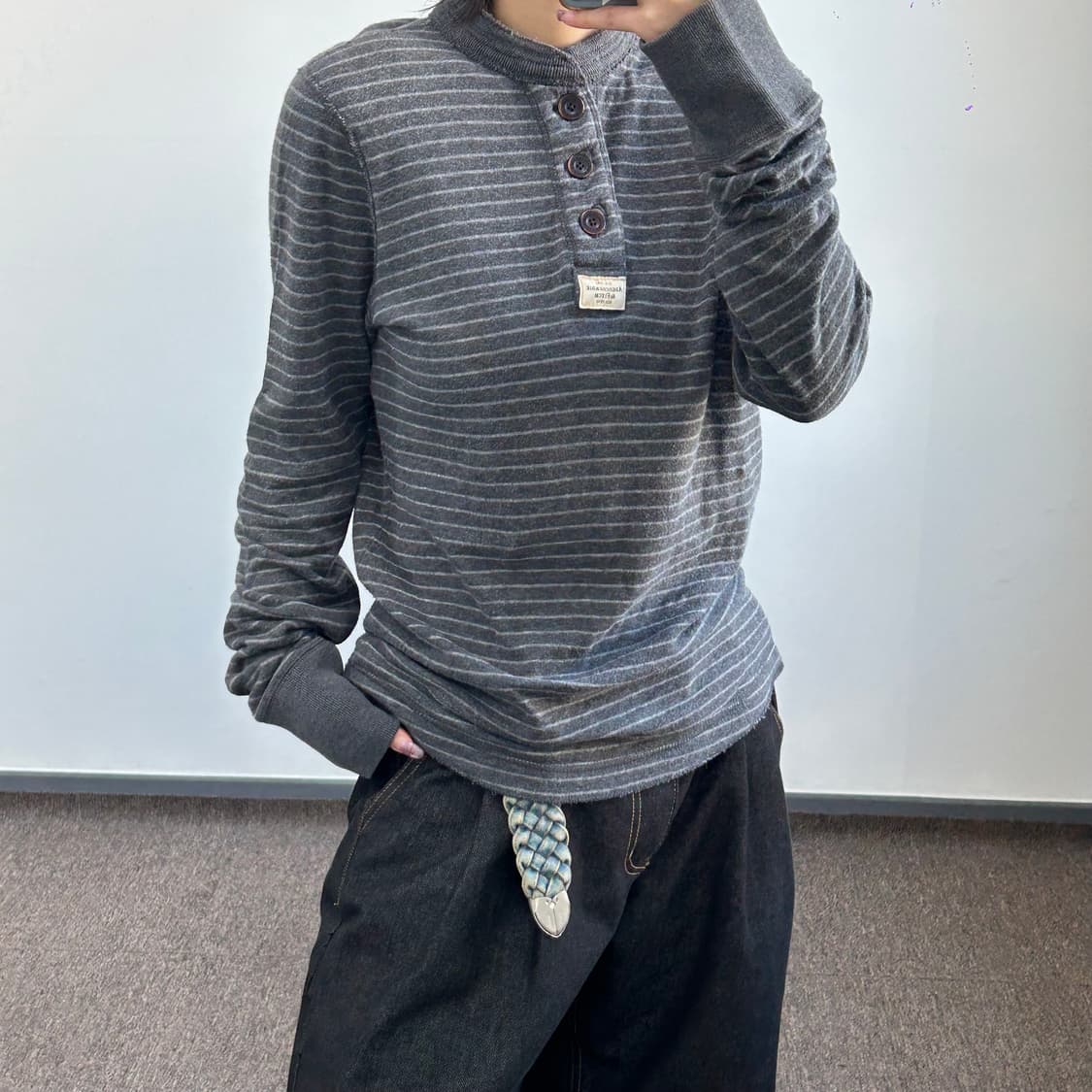 Abrcrombie 아베크롬비 그레이 스트라이프 헨리넥 롱슬리브 상품이미지1