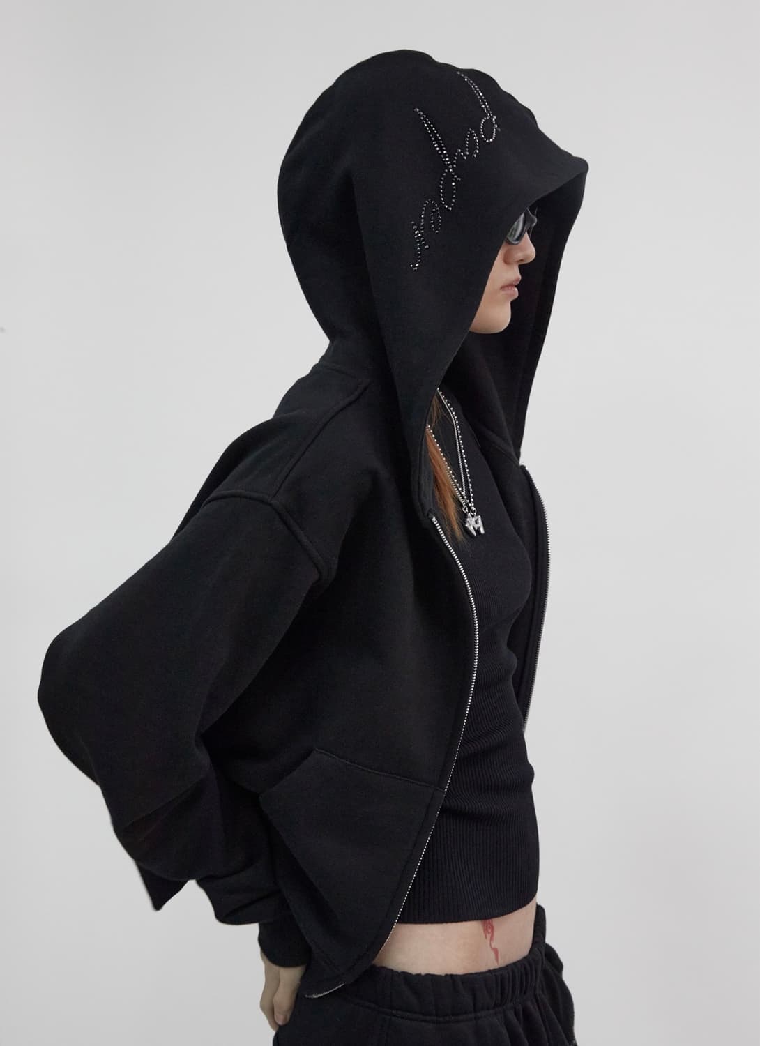 홀페이퍼 큐빅 기모 후드집업(블랙) 상품이미지1