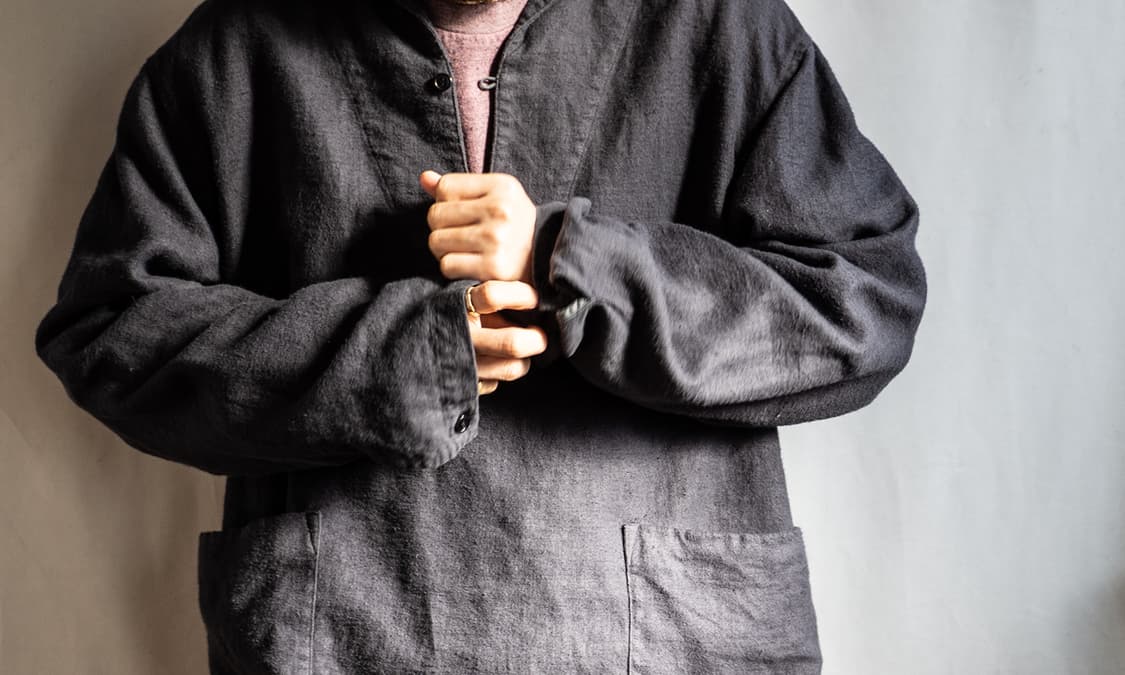 네스트로브컨팩트 기모 블랙리넨 피셔맨 스모크 셔츠 상품이미지3