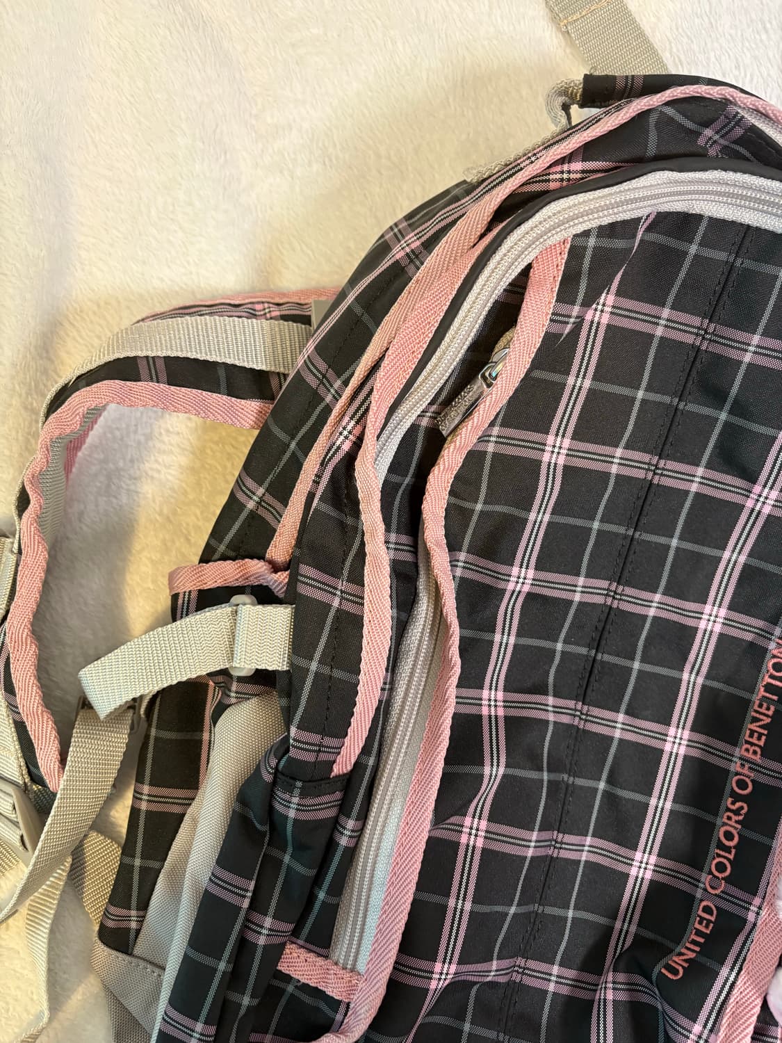 benetton 일본 빈티지 핑크 블랙 체크 백팩 가방 모리걸 y2k 상품이미지3