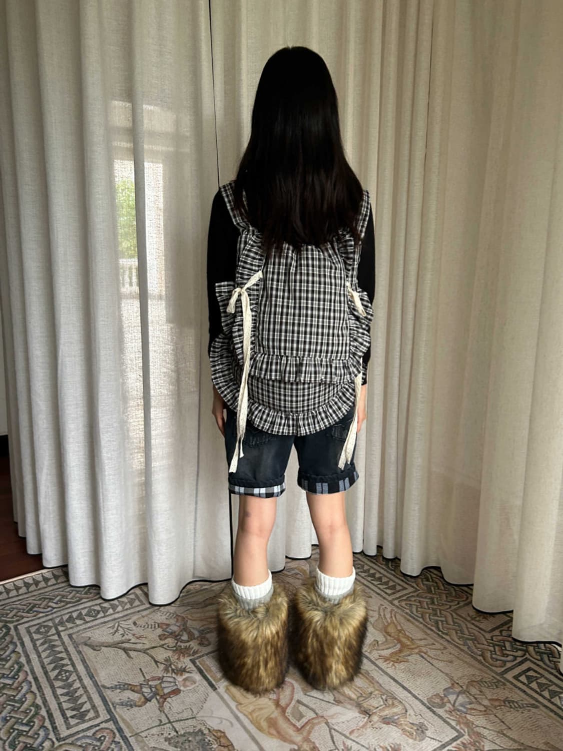 oinimi 가방 체크 러플 백팩 크로스백 2way 상품이미지1