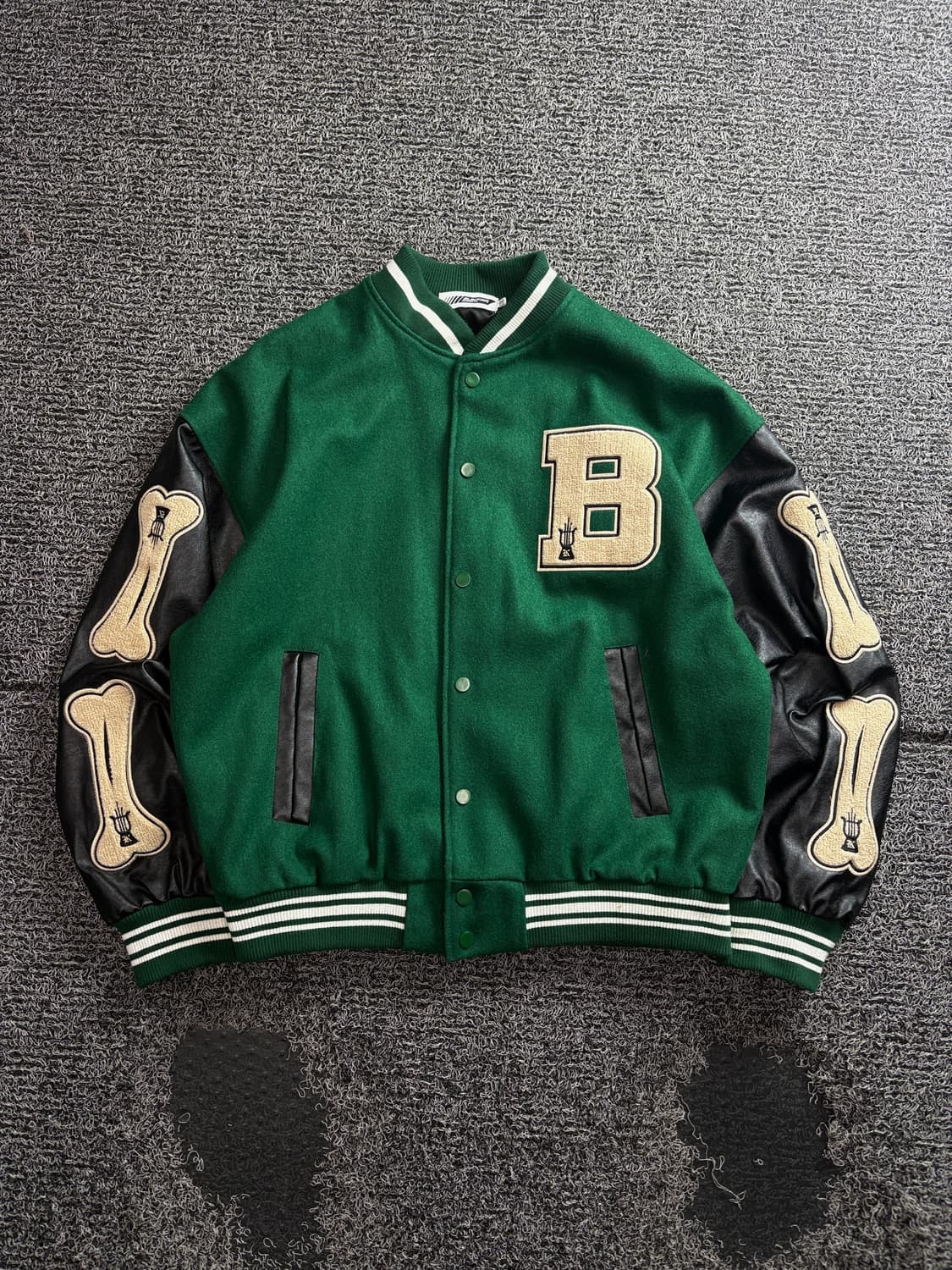 USA 스켈레톤 본 플리스 패치워크 스타디움 바시티 자켓 3822  상품이미지2