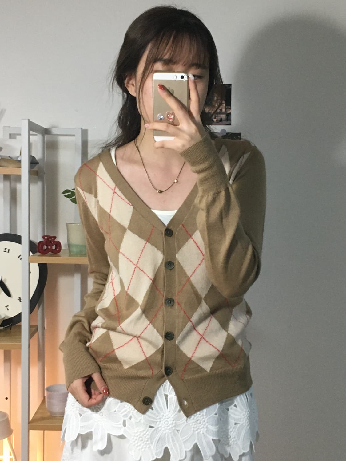 로리즈팜 베이지 아가일 가디건 상품이미지2