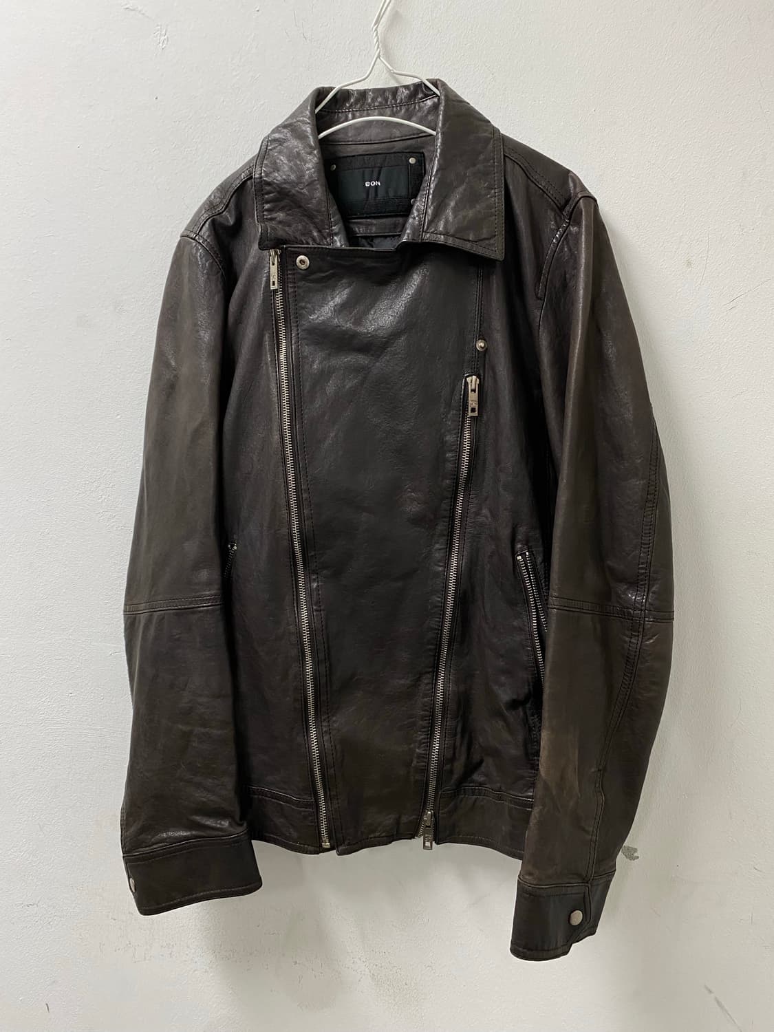 [BON] Brown 2-Zip Detail Leather Jacket 상품이미지1