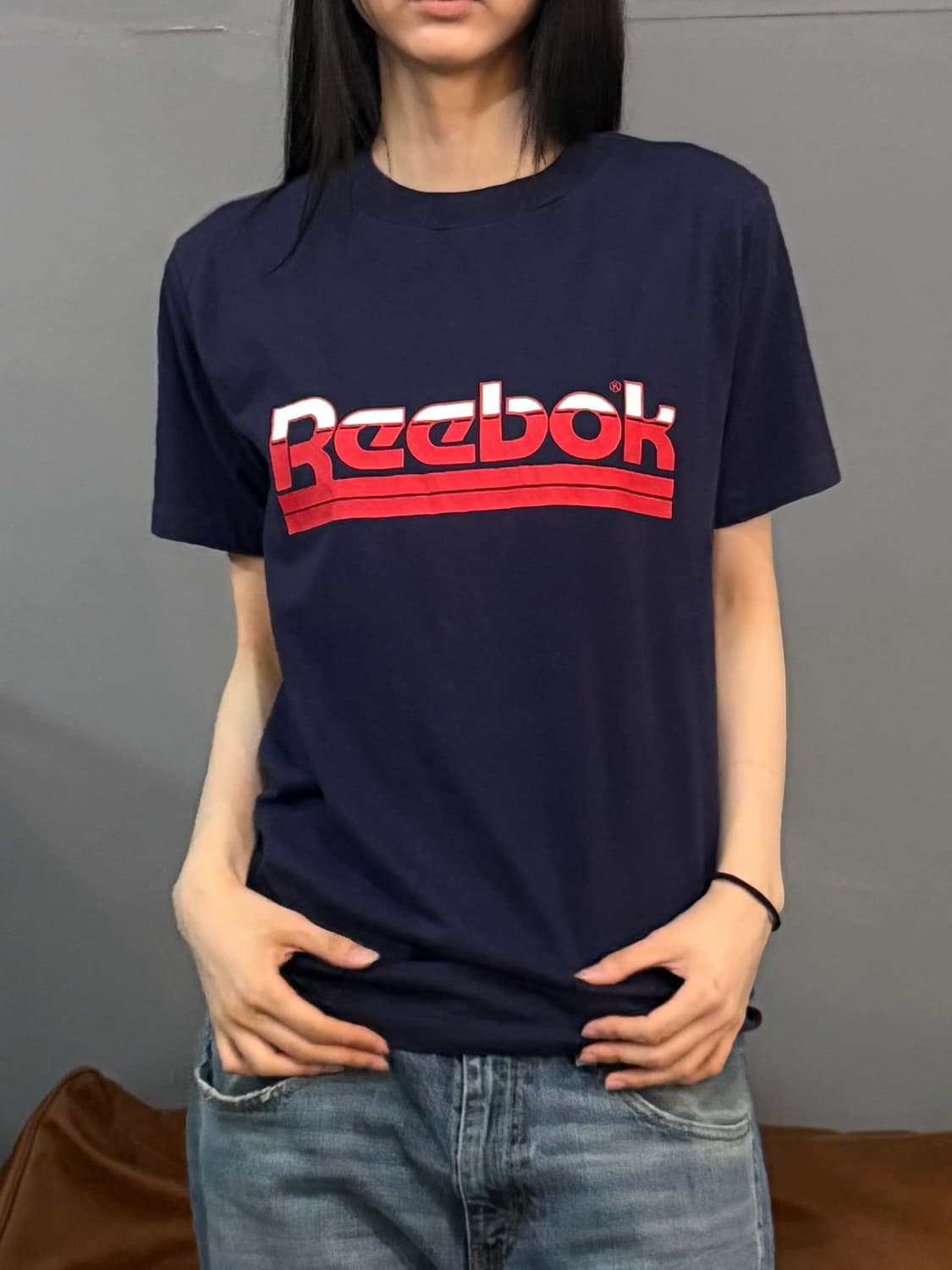00’s 빈티지 네이비 리복 로고 프린팅 반팔티 상품이미지4