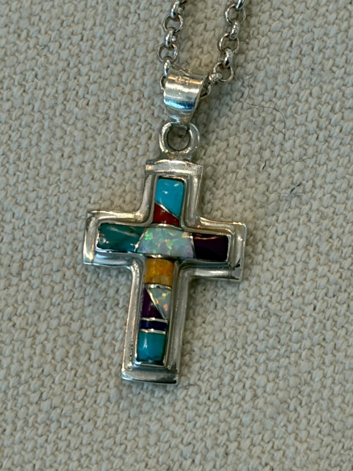 오팔 인레이 크로스 실버 펜던트 상품이미지3