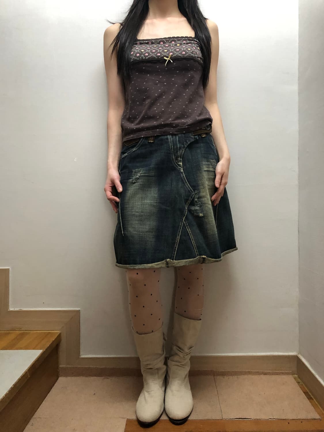 빈티지 브라운 플라워 슬리브리스 상품이미지4