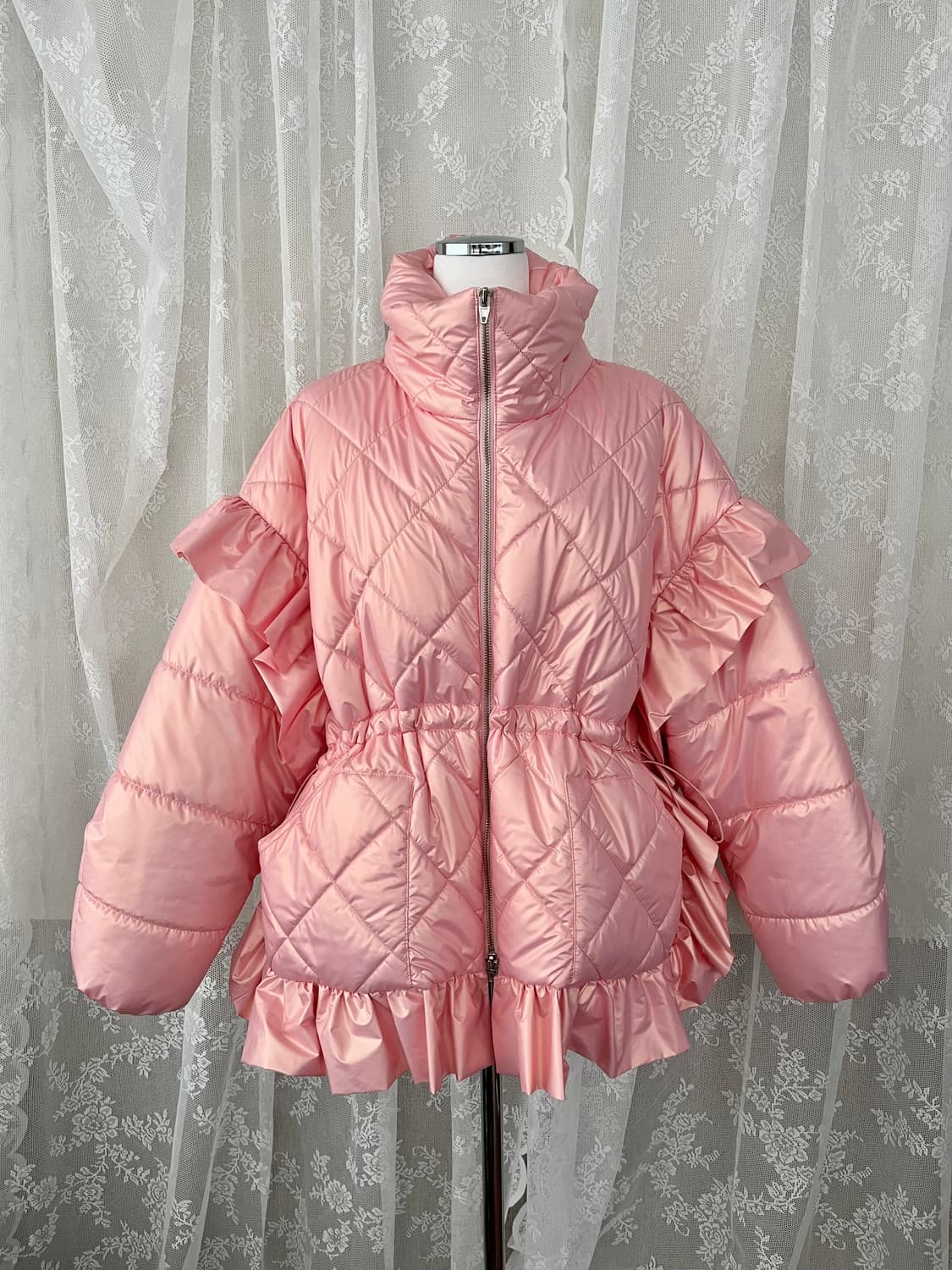 F) 워브먼트 WOVEMENT 필로우 퀼티드 숏 패딩 핑크 상품이미지1