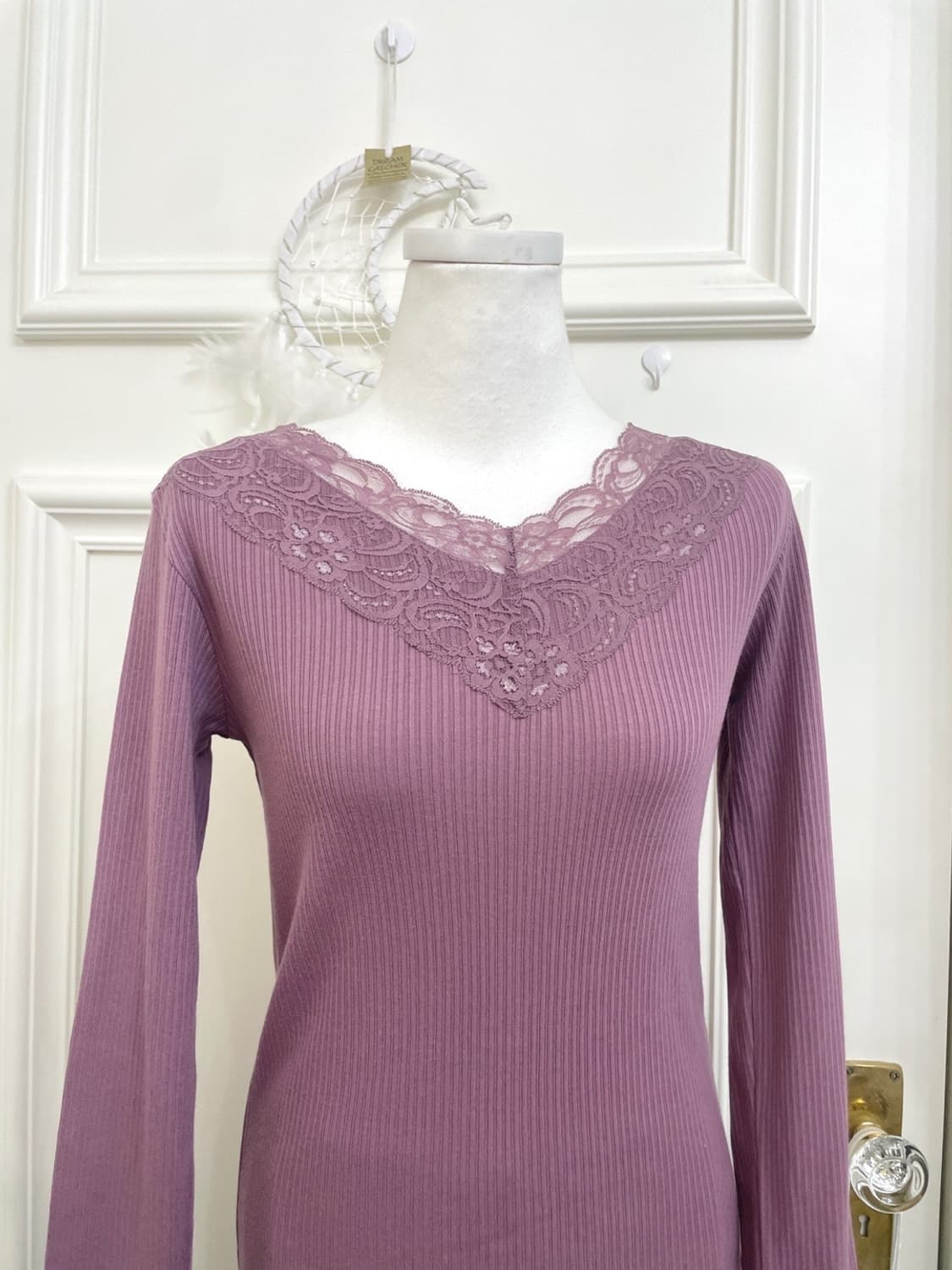 purple lace point rib basic top(size-M) 상품이미지6