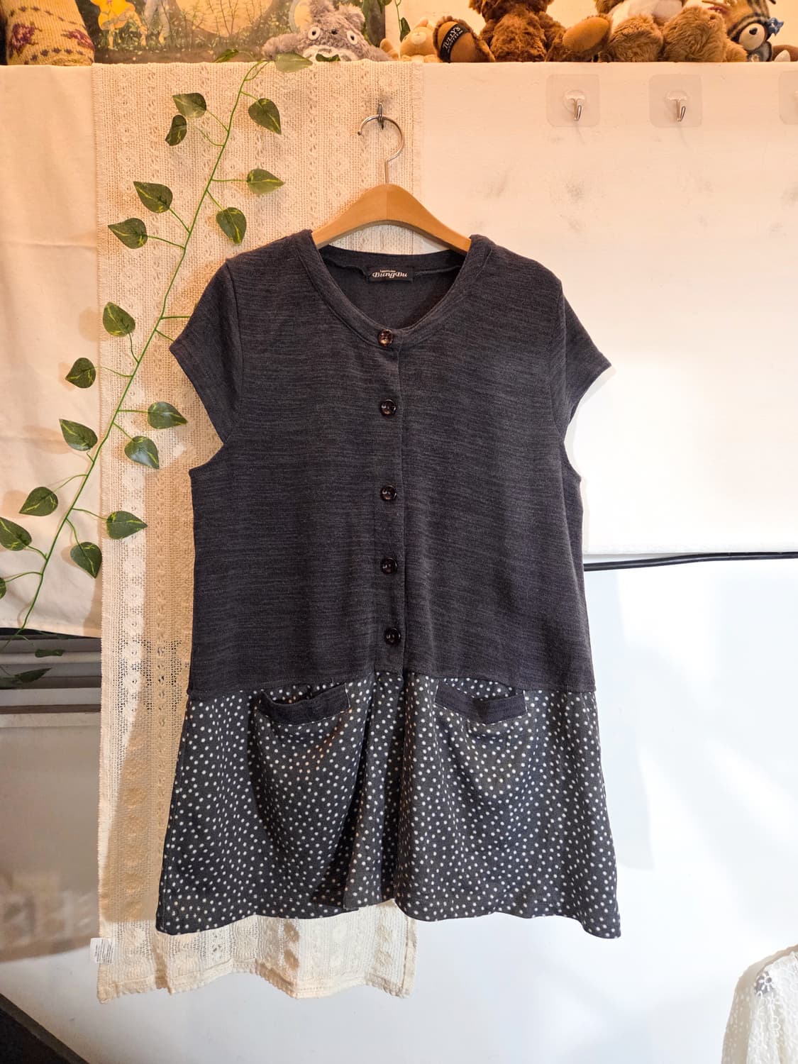 도트 포인트 반팔 니트 원피스 상품이미지1