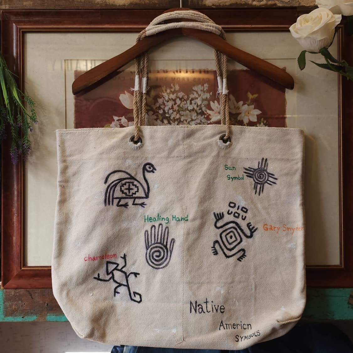 핸드 드로잉 캔버스 토트백 빈티지 더플백 리메이크 화이트 아메리칸 심볼 상품이미지2