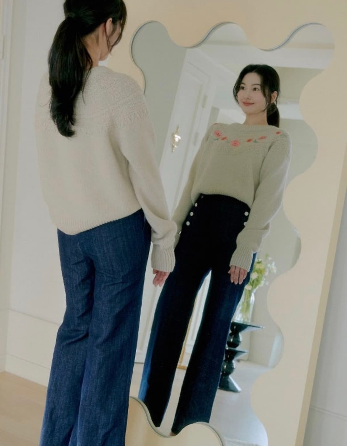 보카바카 플라워 자수 니트-베이지 상품이미지2