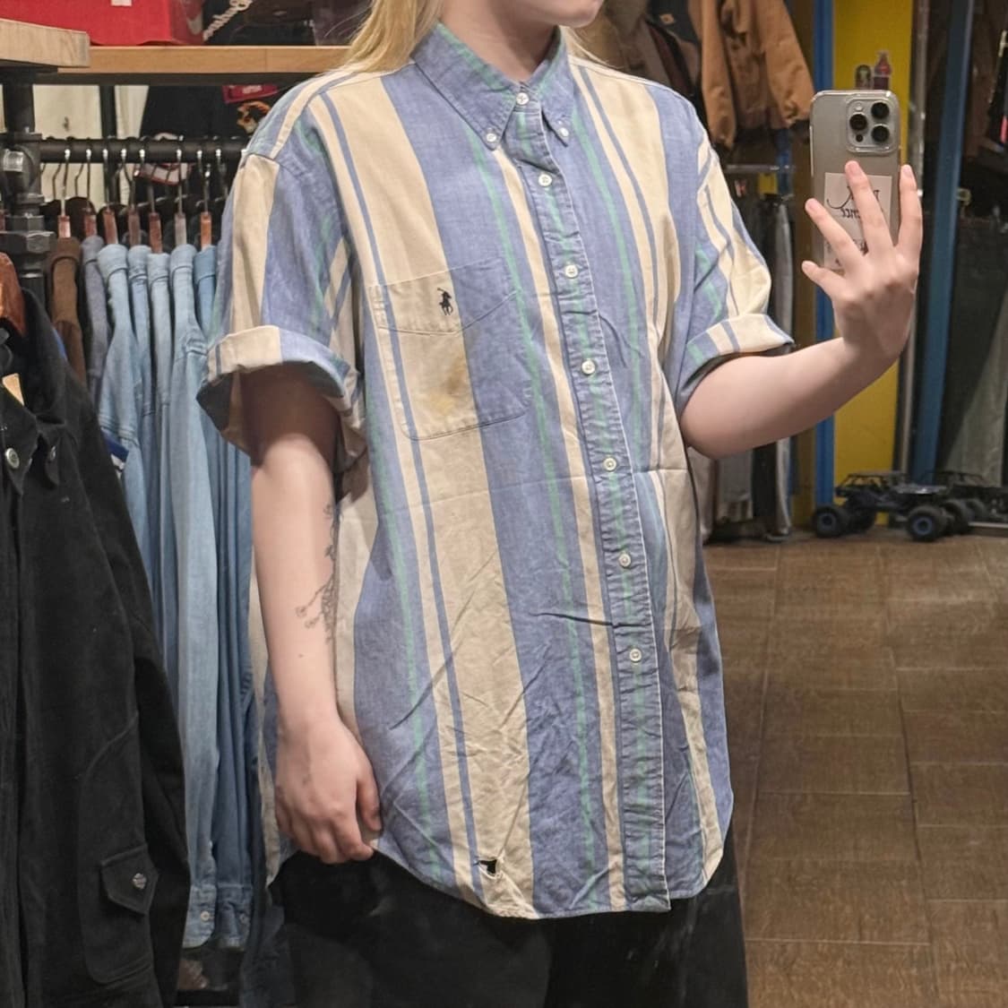 [HI] 폴로 랄프로렌 반팔셔츠 스트라이프 블루그린  상품이미지3