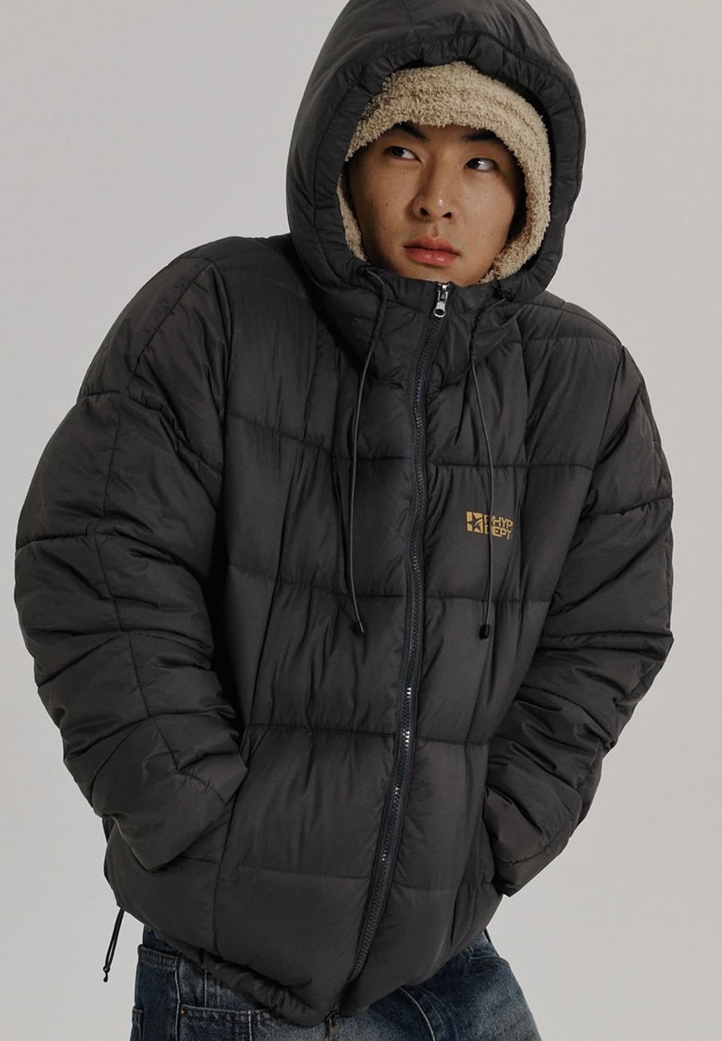 피지컬 디파트먼트 스퀘어 퀄팅 후드 패딩 자켓 차콜 S 상품이미지5