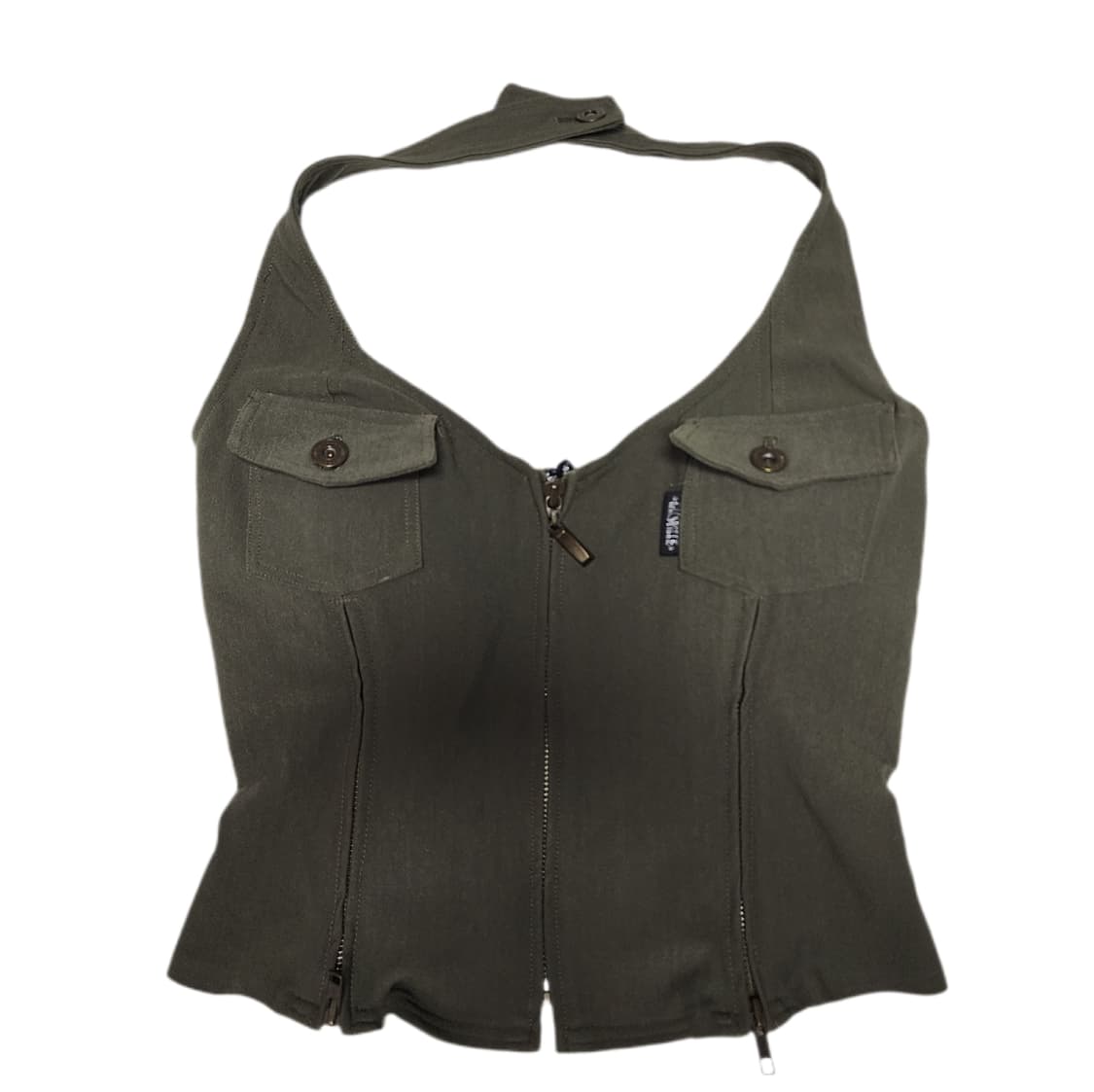 빈티지 카키 홀터넥 나시 슬리브리스 상품이미지1