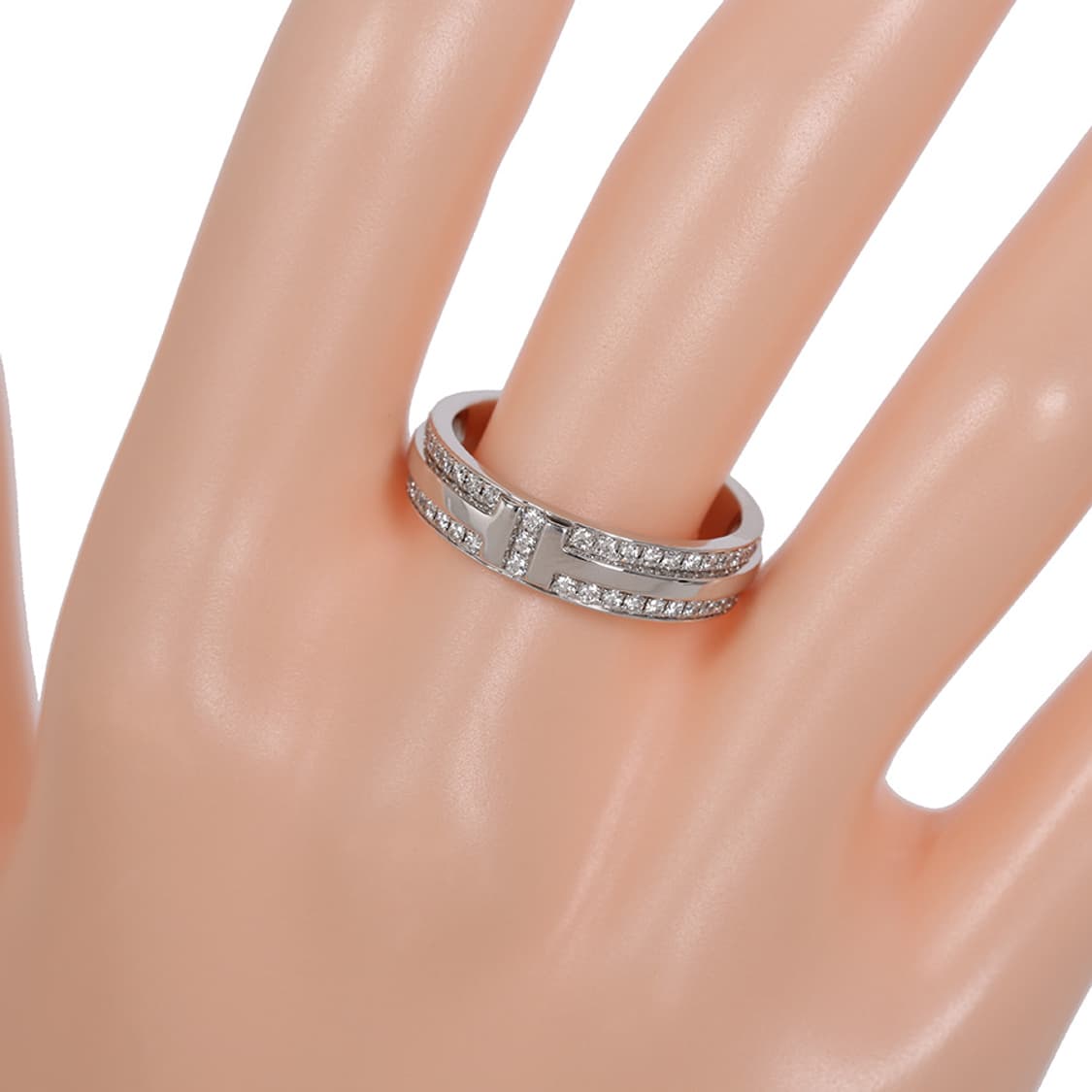 티파니 T 네로우 파베 다이아몬드 링, 화이트골드 18K 다이아반지 9호 상품이미지5