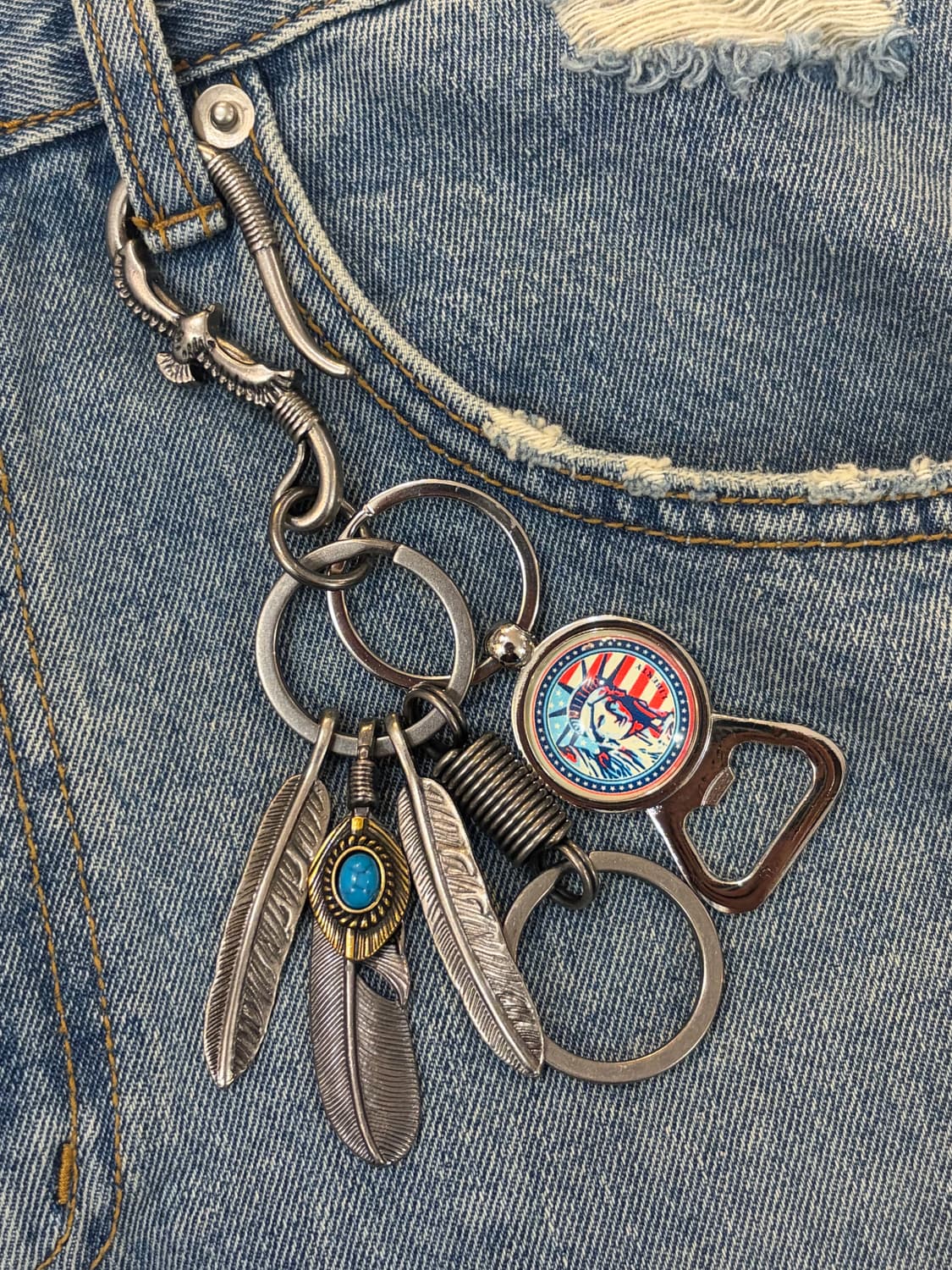 빈티지 터키석 페더 키링 상품이미지5