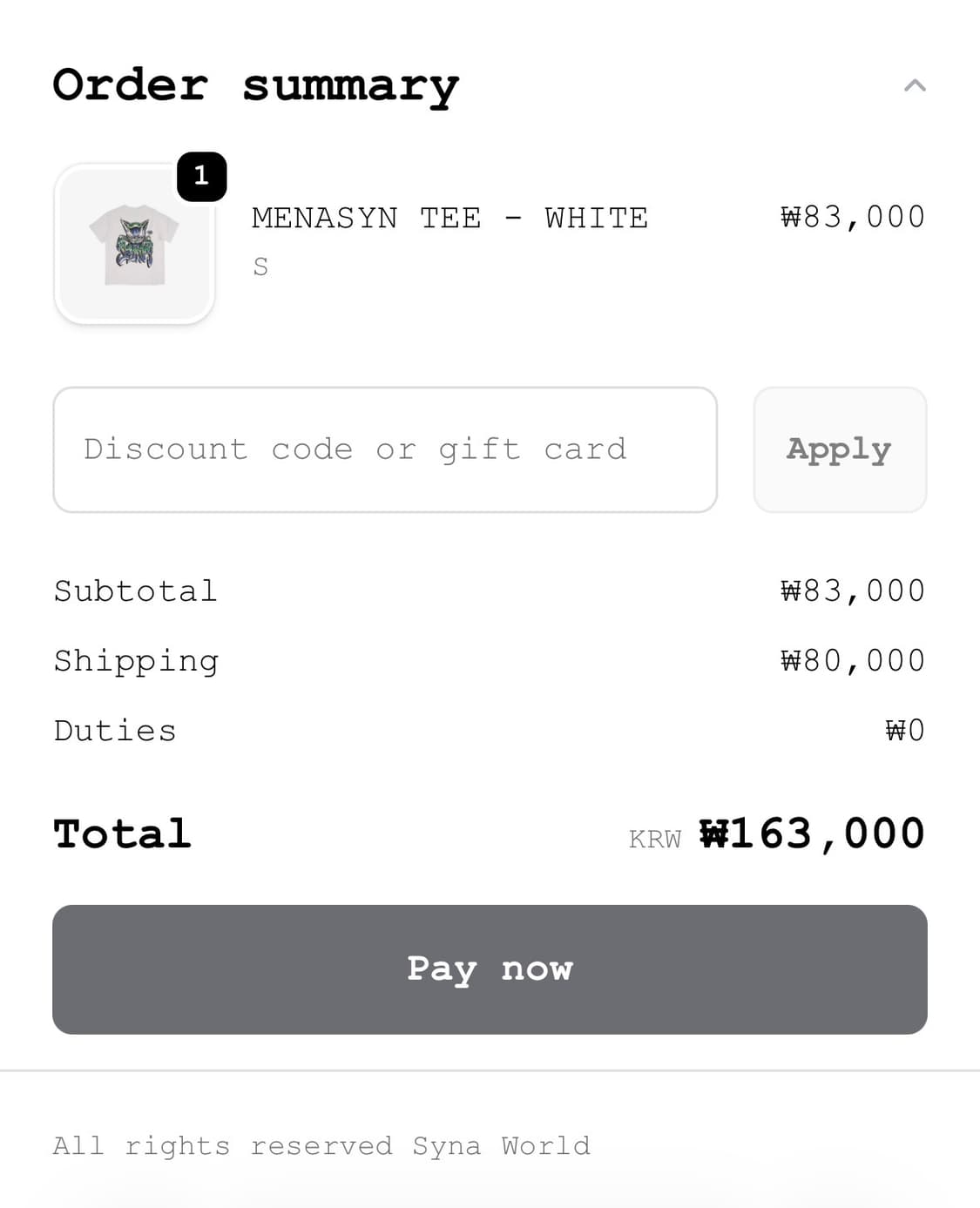 시나월드 MENASYN TEE 반팔티 S central cee 상품이미지5