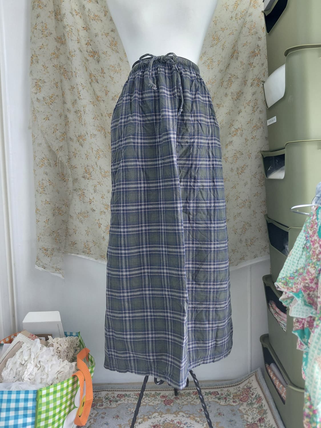 [빈티지] 체크 롱 스커트 그린 Free 사이즈 상품이미지2