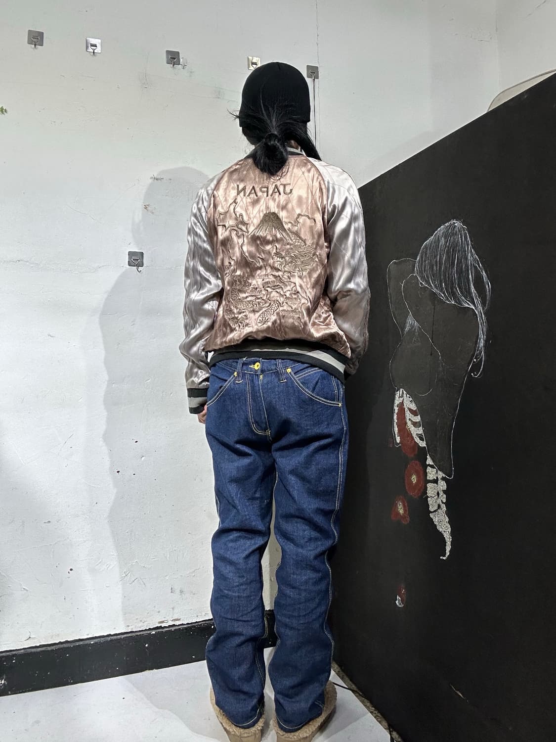 일본빈티지 리버시블 양면 사틴 퀼팅 스카잔 M 상품이미지3