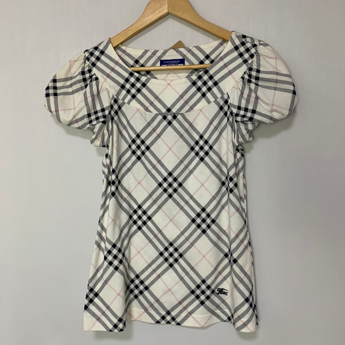 버버리 블루라벨 퍼프 소매 체크 패턴 반팔 블라우스 빈티지 티셔츠 상품이미지2