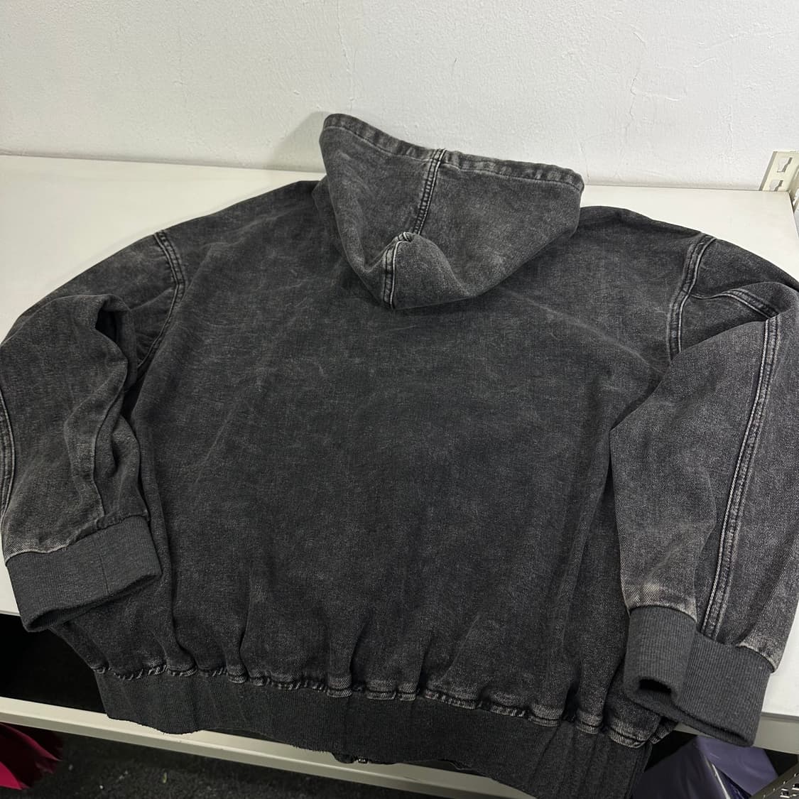 FREE ROMWE 흑청 스타 워싱 데님 후드집업 상품이미지5