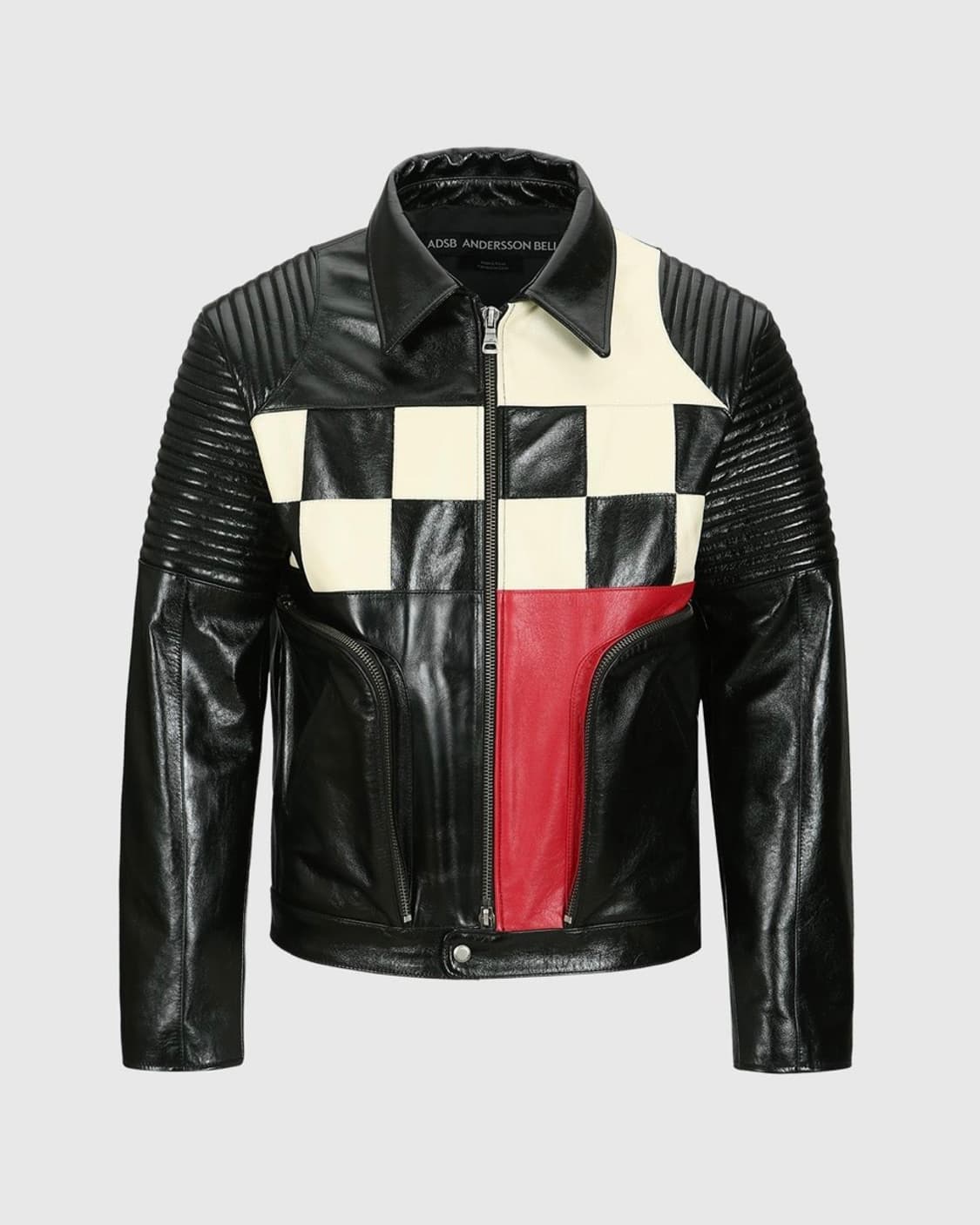 앤더슨벨 체커보드 레더 바이커 자켓 L 상품이미지1