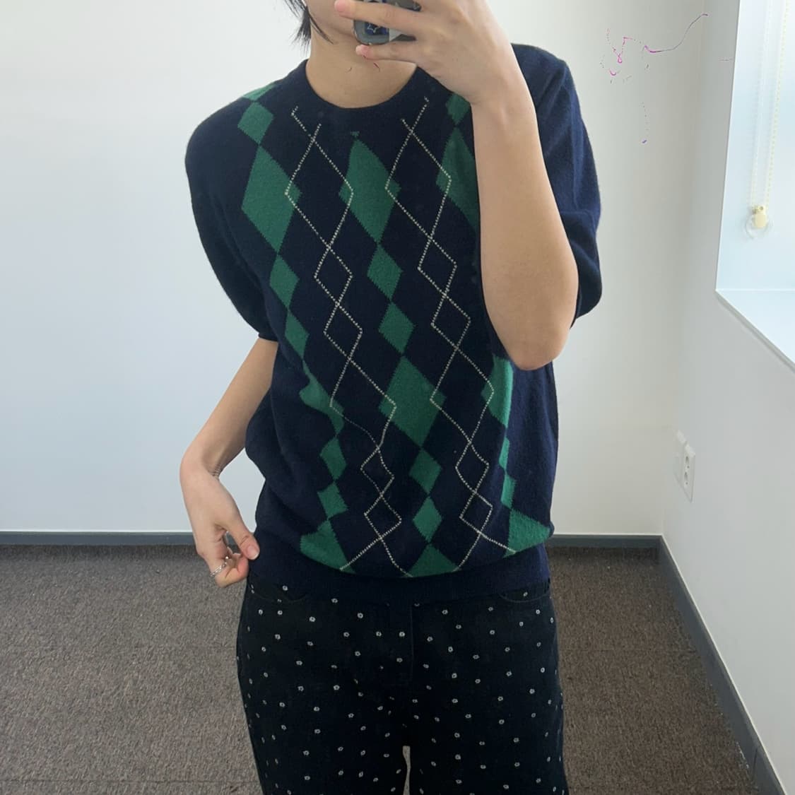 Burberry 버버리 아가일 네이비 반팔 니트 상품이미지1