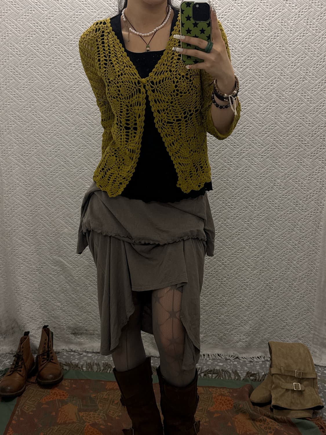 빈티지 보헤미안 오리엔탈 시스루 레이어드 니트 가디건 K0095 상품이미지1