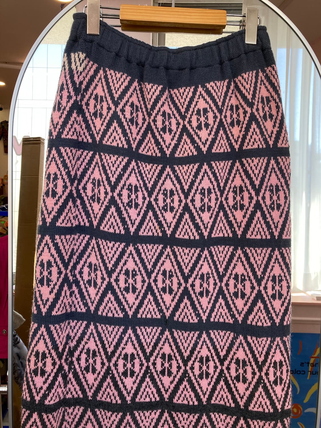 핑크 네이비 패턴 니트 롱스커트 상품이미지6