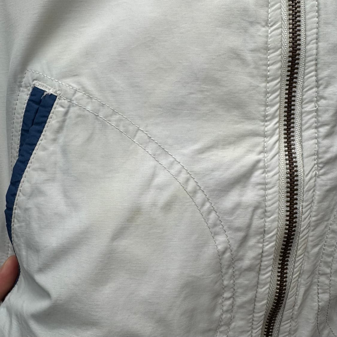 디젤 롱 파카 집업 자켓 니트 시보리 디테일 아이보리 블루 배색 상품이미지9