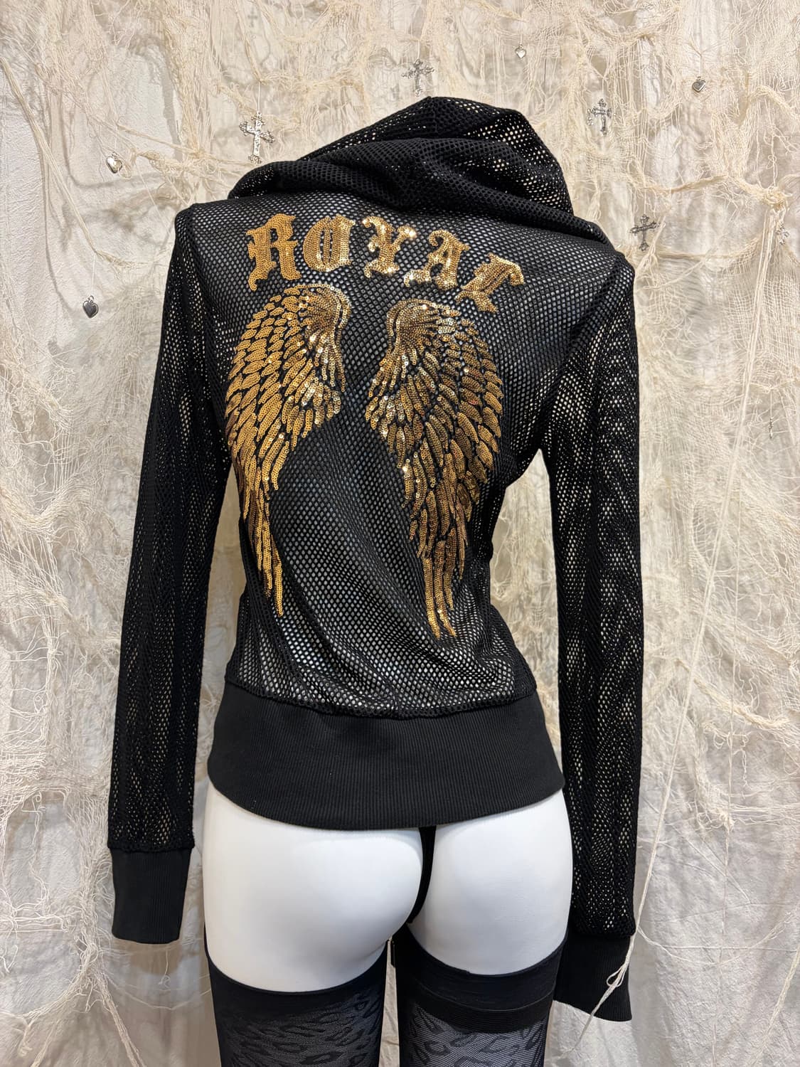 Y2K gold spangles wing punching zip-up 상품이미지8