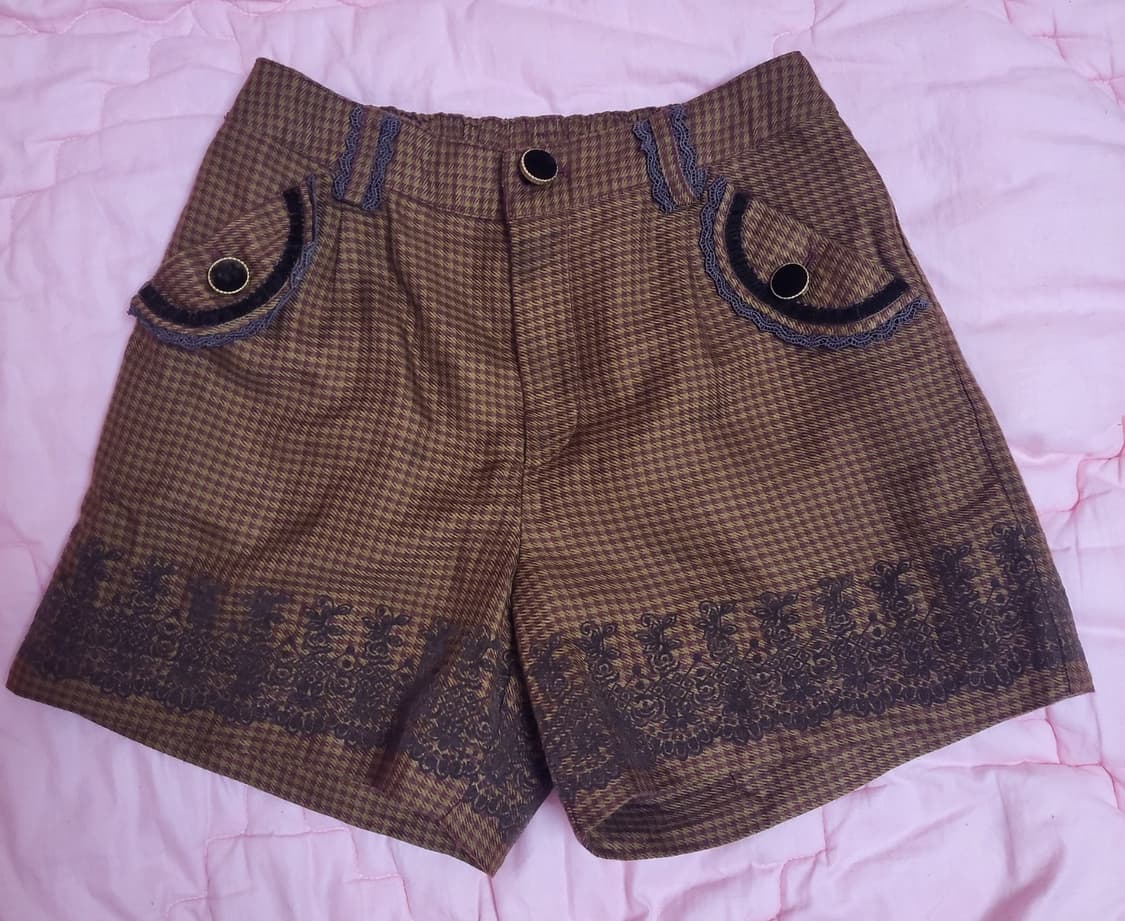 급처상태좋음!액시즈팜 레이스 자수 하운드투스 체크 반바지 리즈리사st 상품이미지1