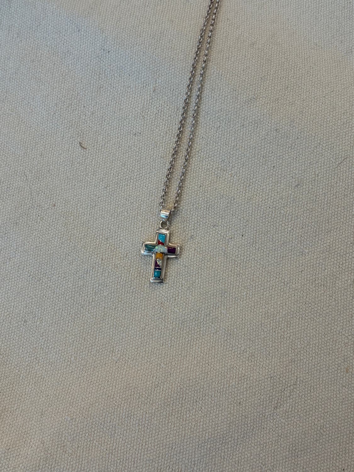 오팔 인레이 크로스 실버 펜던트 상품이미지1