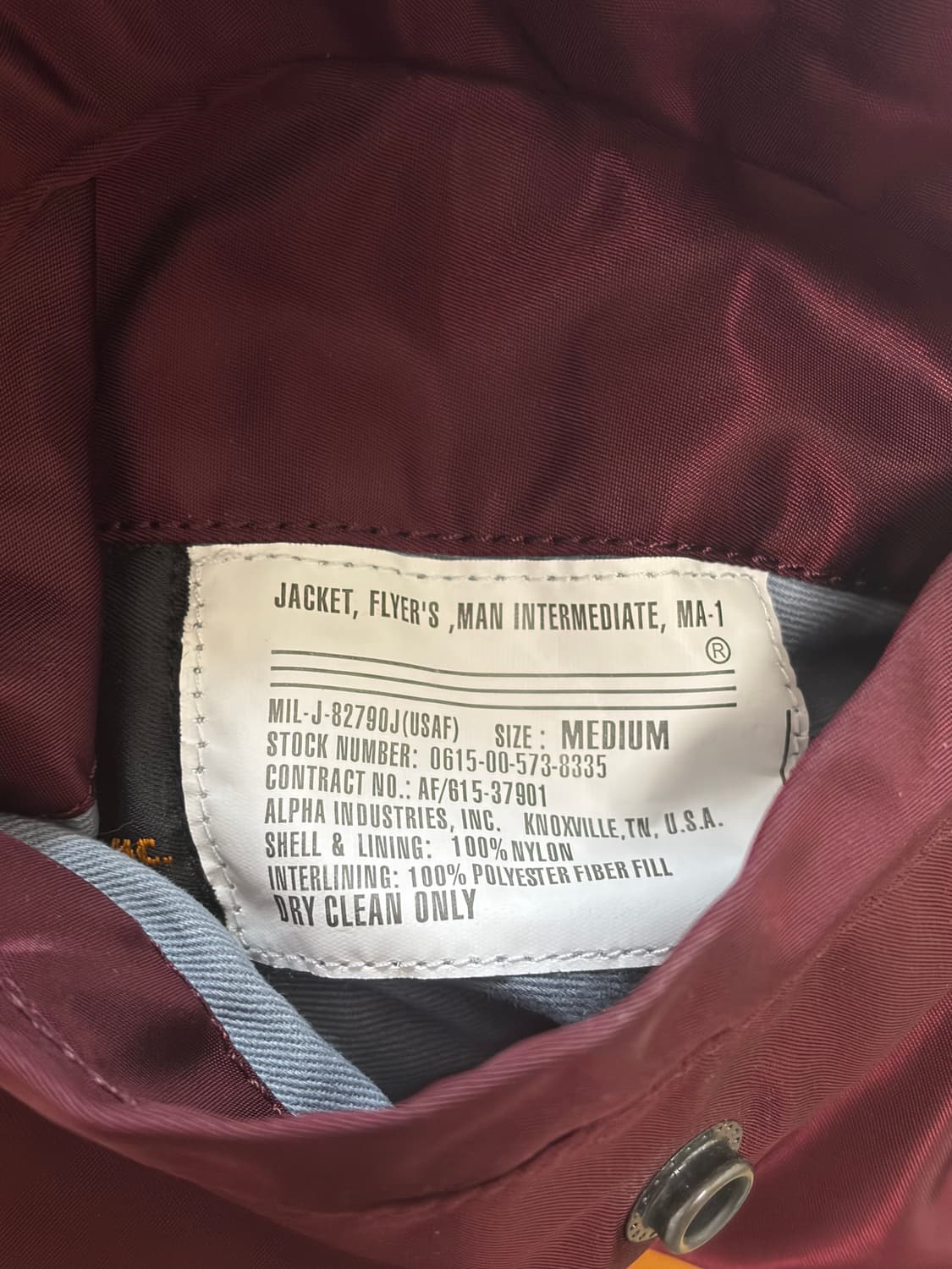 알파인더스트리 MA-1 버건디색싱 상품이미지2