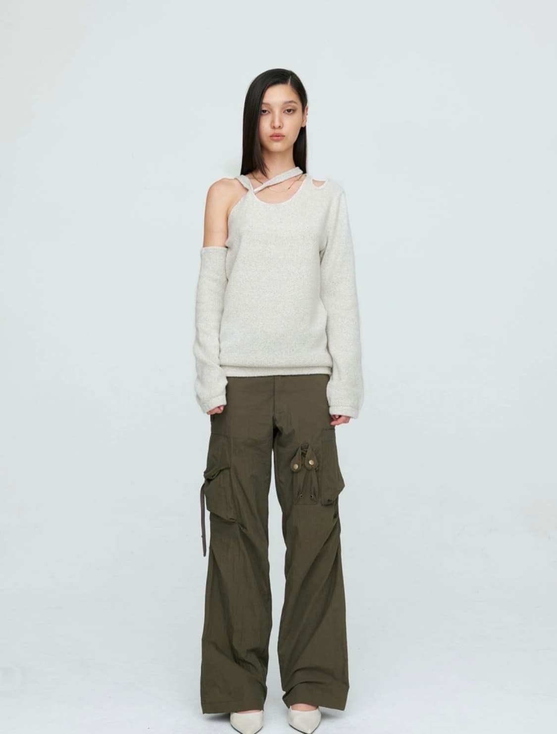 나체 ONE SHOULDER BRAID KNIT CREAM 상품이미지1