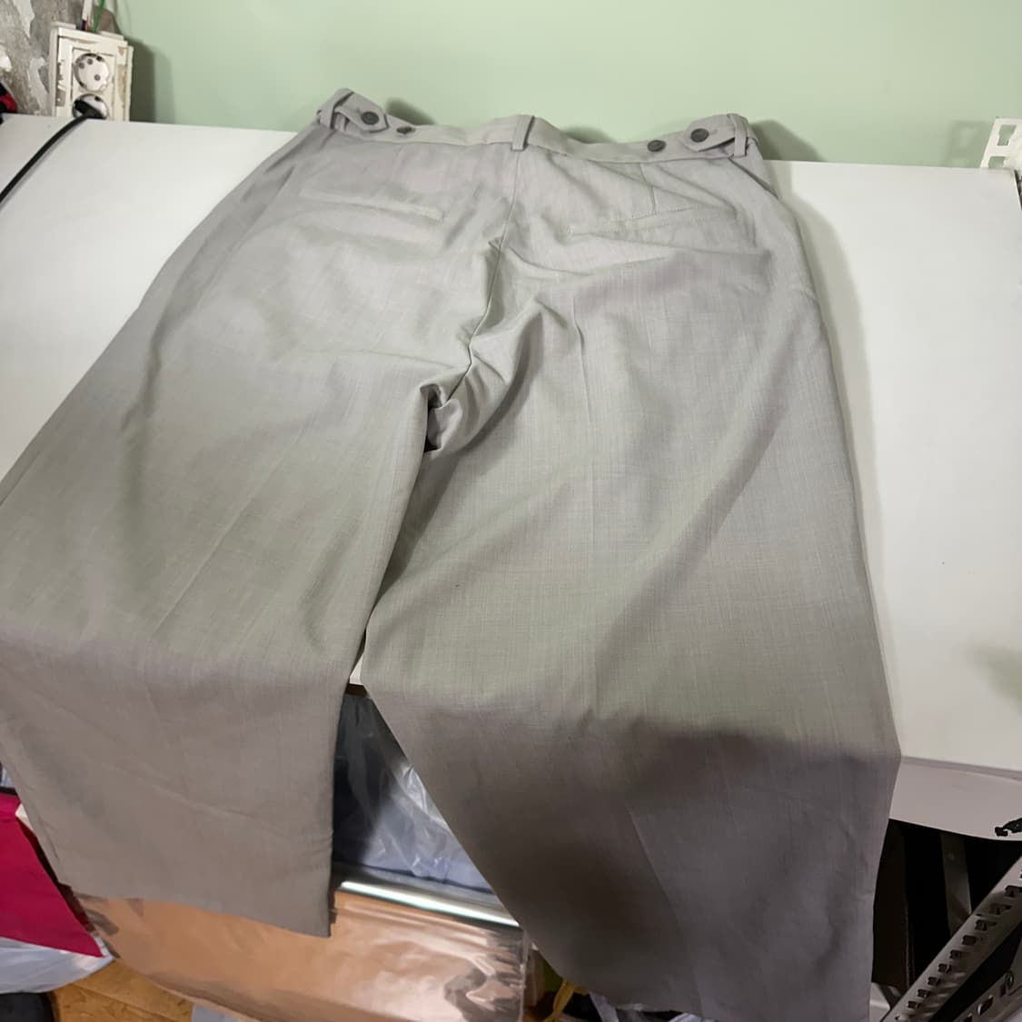 XXL 흐앤므 아뜰리에 H&M 하이웨스트 라이트그레이 와이드핏 투턱 린넨 상품이미지7