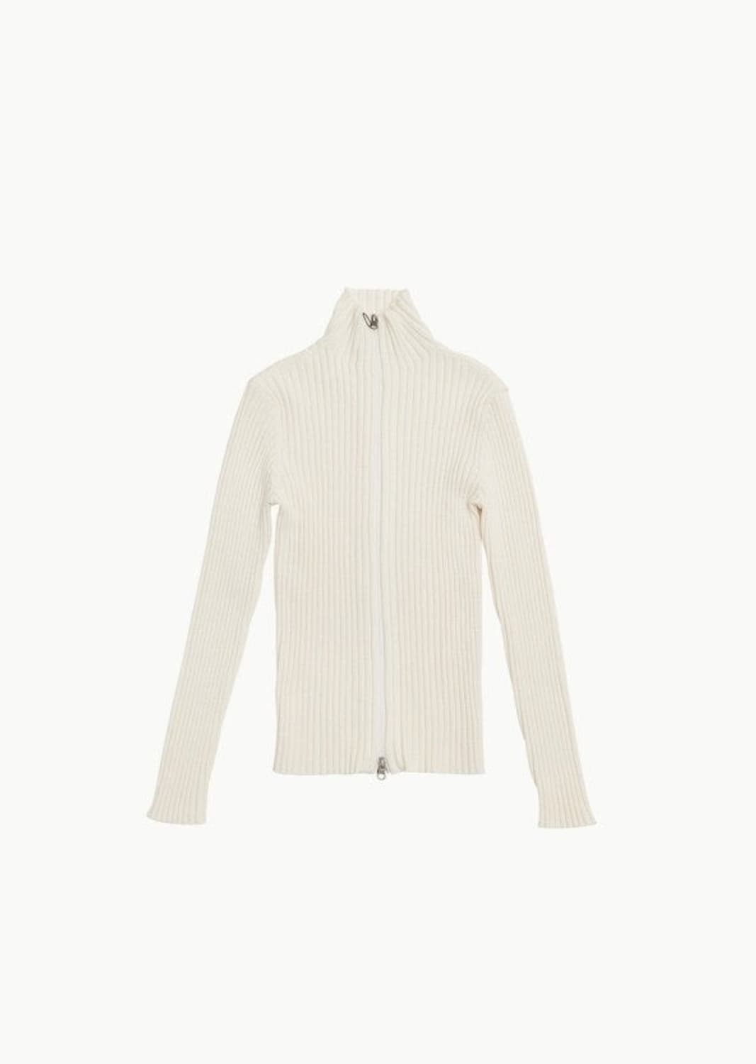 아모멘토 리브드 하이넥 가디건 아이보리 상품이미지1