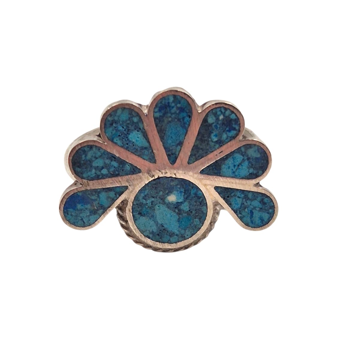 70s 멕시코 실버 925 터키석 인레이 꽃잎 반지 상품이미지1