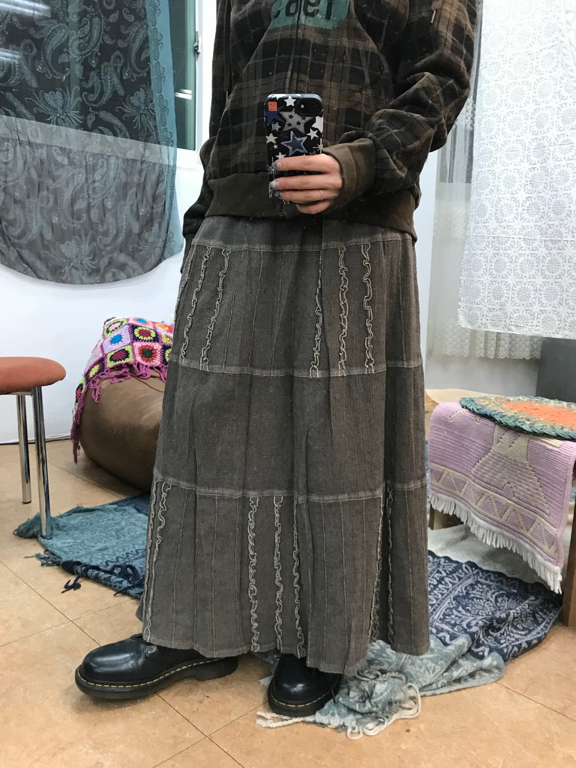 빈티지 여성 레이스 디테일 밴딩 린넨 스커트  상품이미지2