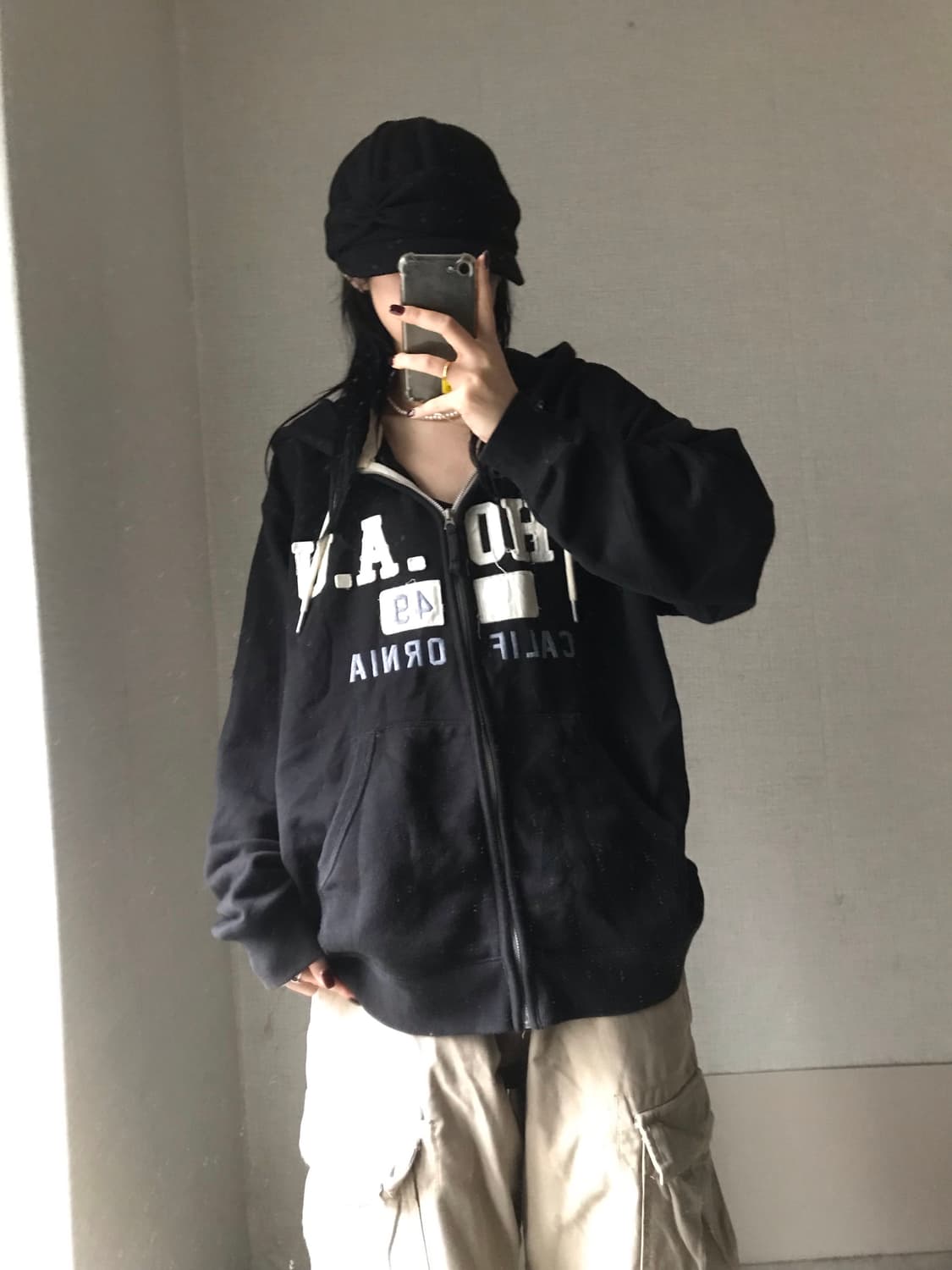 후아유 블랙 오버핏 후드집업 상품이미지5
