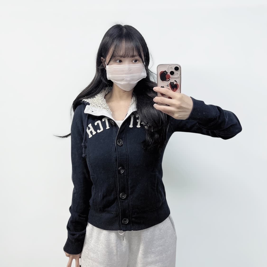 아베크롬비 피치 로고 양털 후드 버튼 집업 네이비 상품이미지1