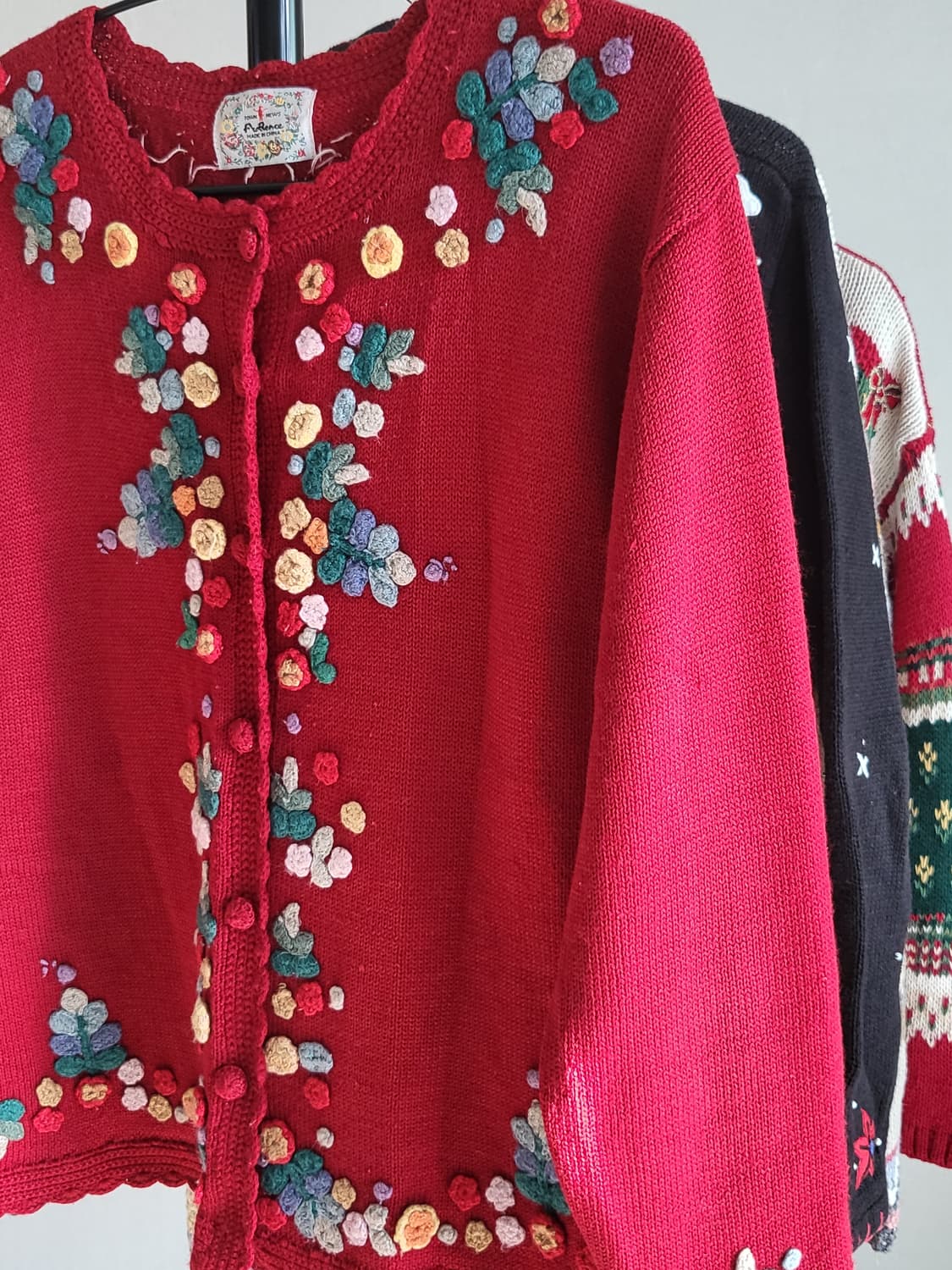 꽃 모티브 빨강 크리스마스 빈티지 가디건 🌸 상품이미지1