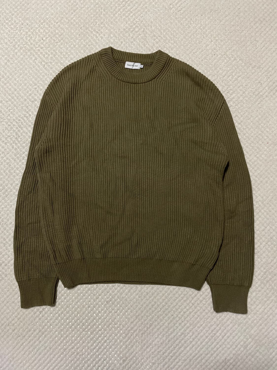 SEW 스테디 에브리웨어 코튼 크루넥 립 니트 올리브 상품이미지1