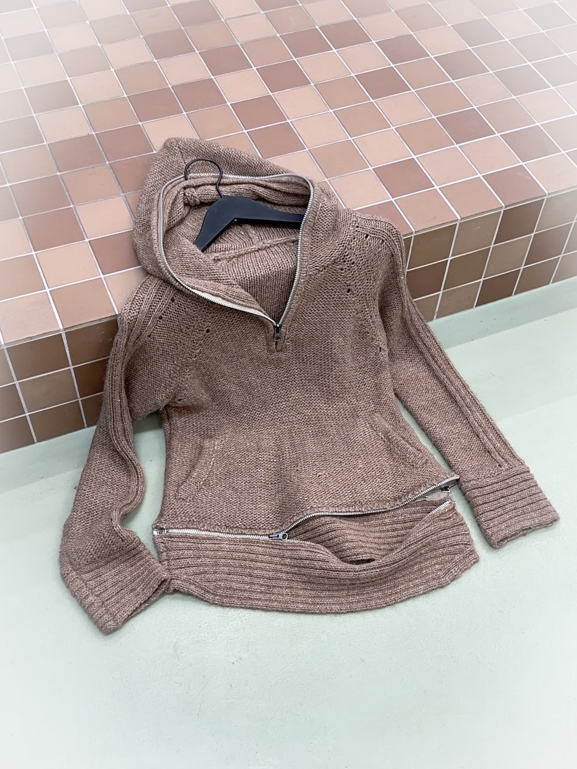 brown wool zipper knit hoody 상품이미지1