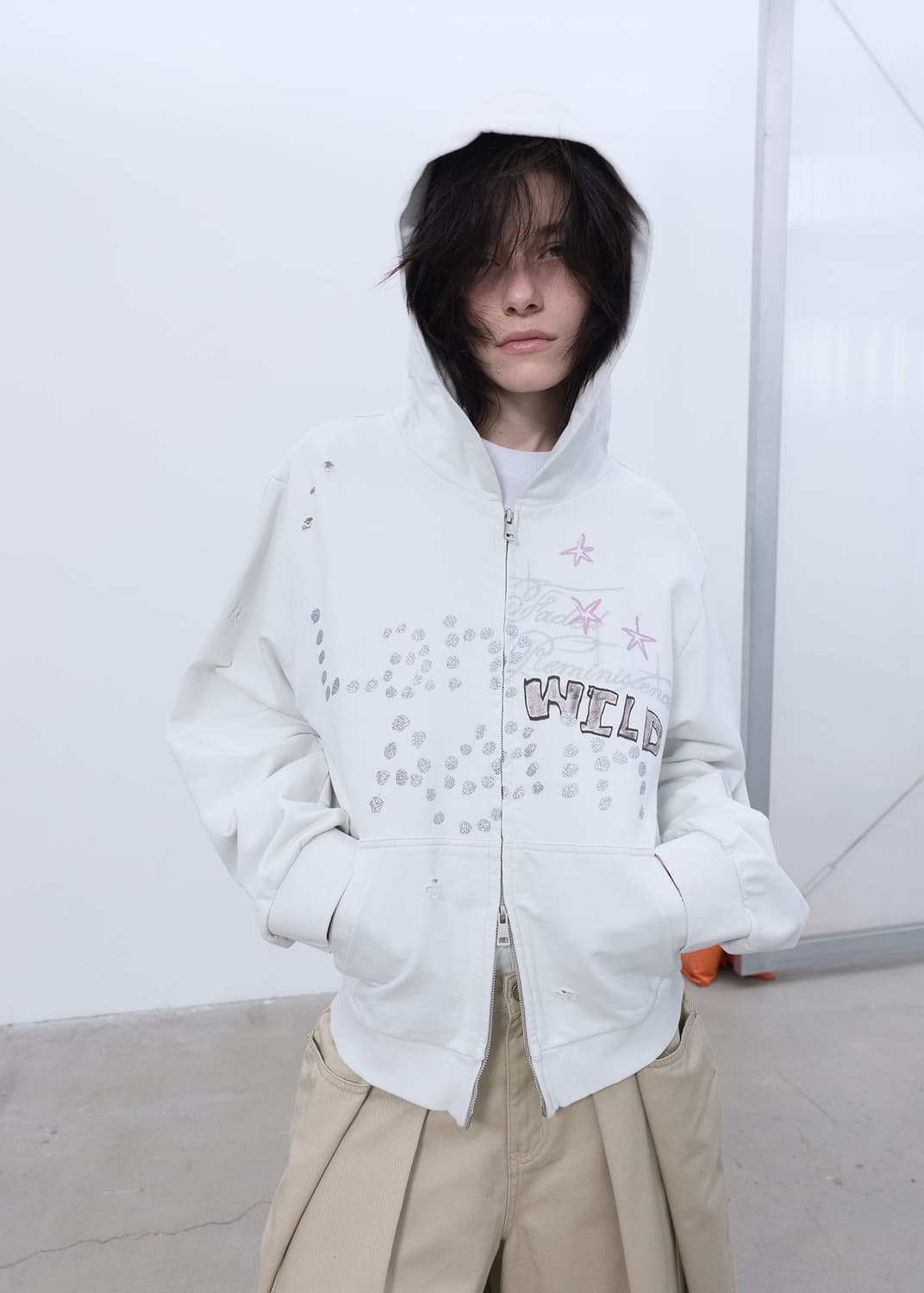 PRINTED HOOD ZIP-UP (LIGHT BEIGE) 상품이미지1