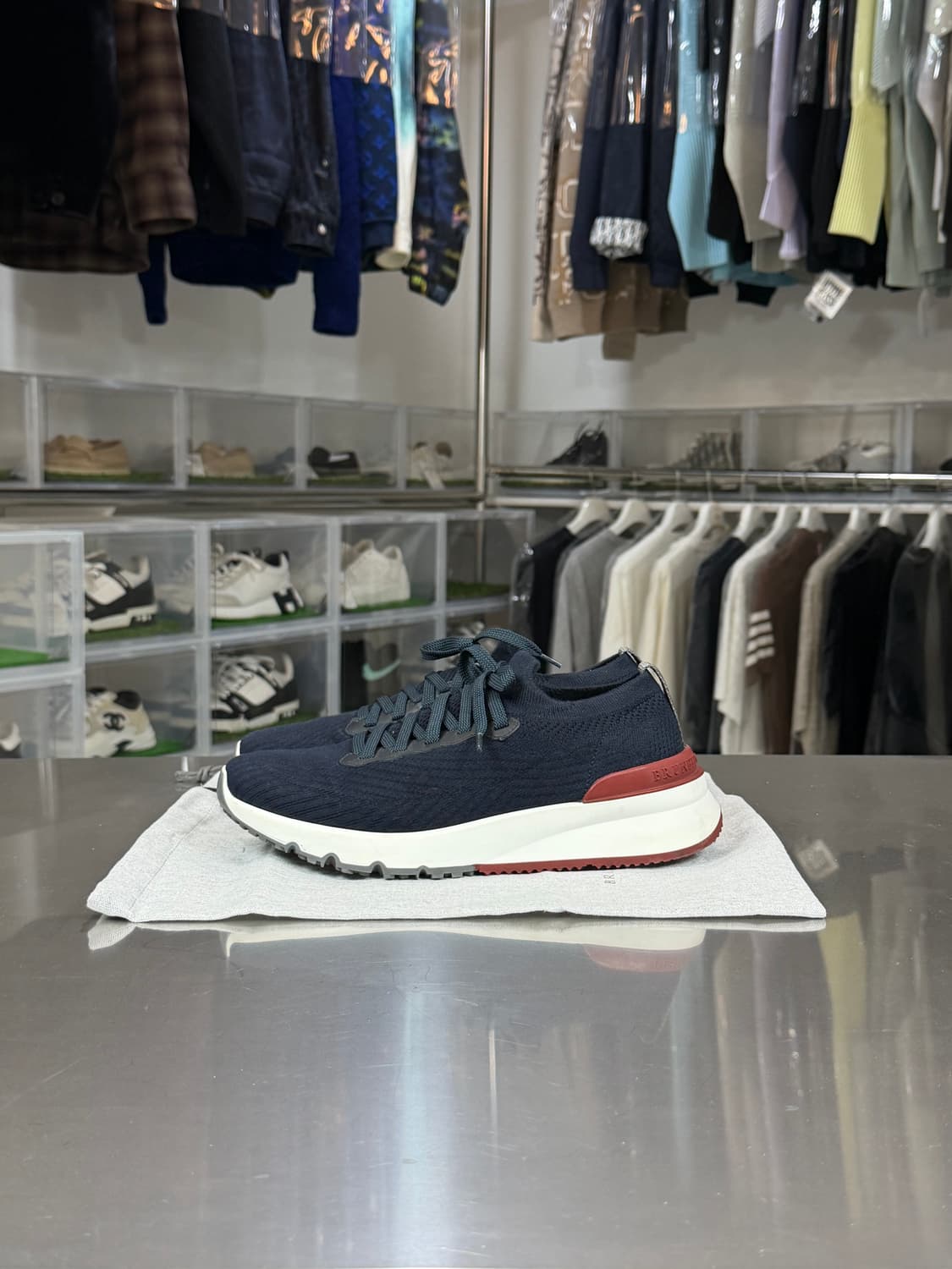 [리오브] 브루넬로 쿠치넬리 니트 폴리쉬드 카프스킨 러너 스니커즈 상품이미지1